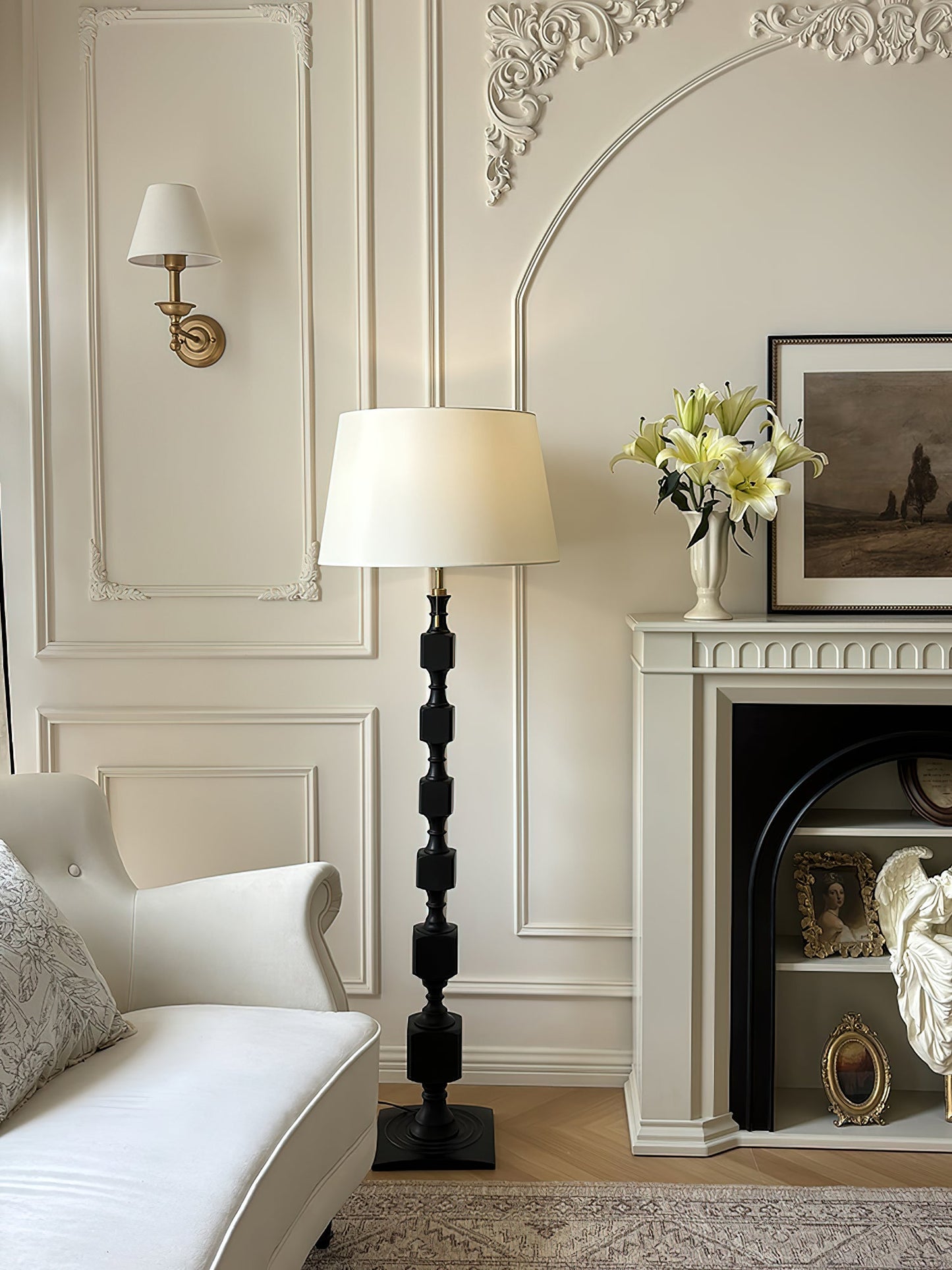 Hexas Floor Lamp | Wood & Metal | Gold and Walnut