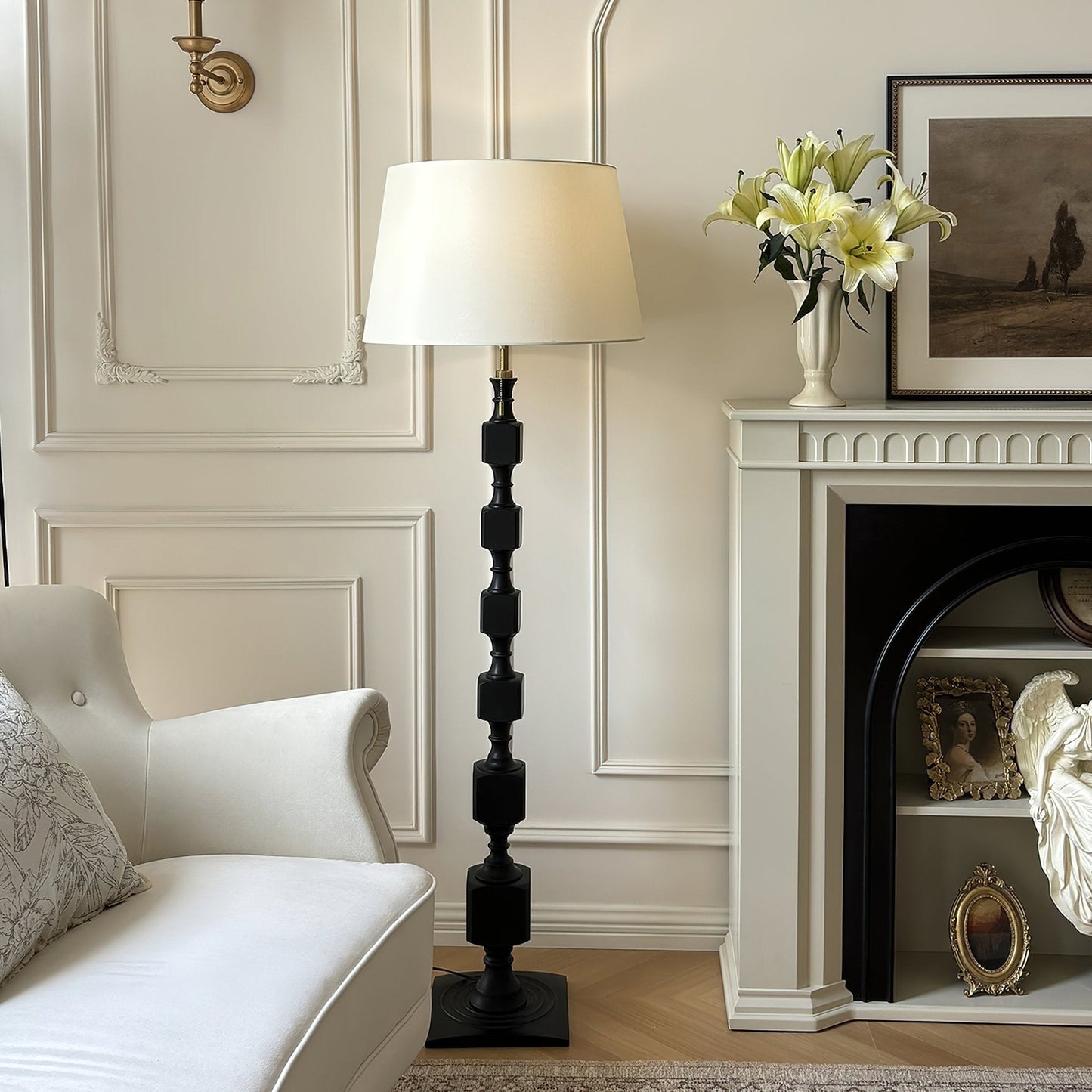 Hexas Floor Lamp | Wood & Metal | Gold and Walnut