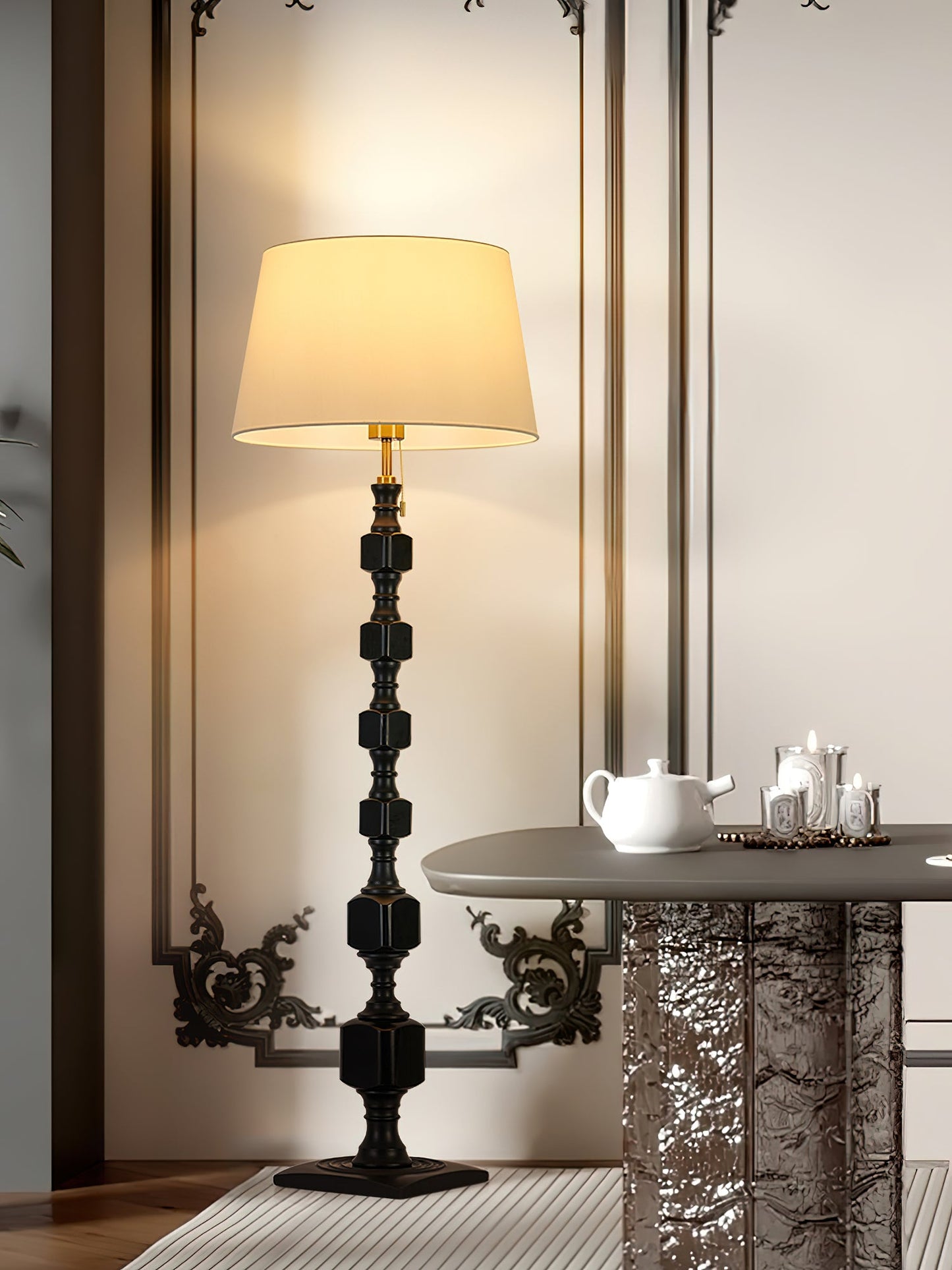 Hexas Floor Lamp | Wood & Metal | Gold and Walnut