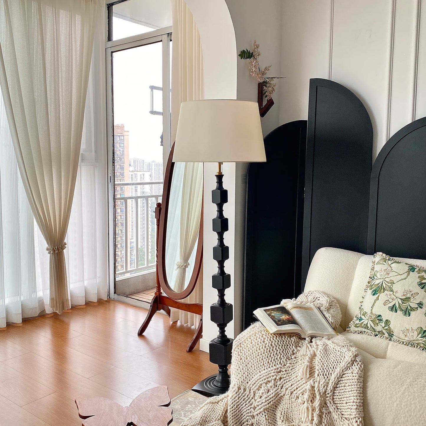 Hexas Floor Lamp | Wood & Metal | Gold and Walnut