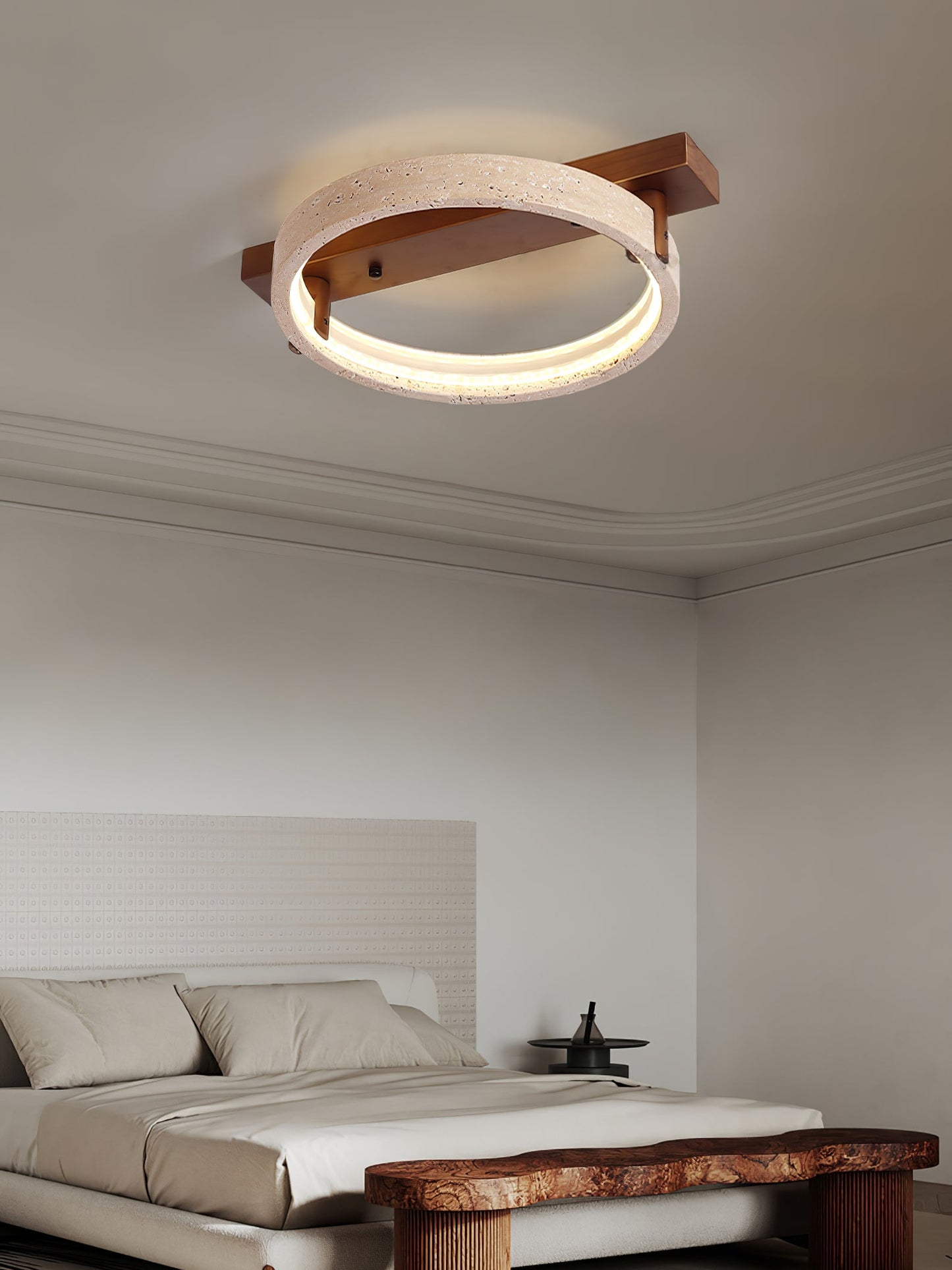 Horizon Ring Ceiling Lamp | Yellow Travertine & Acrylic | Various Sizes