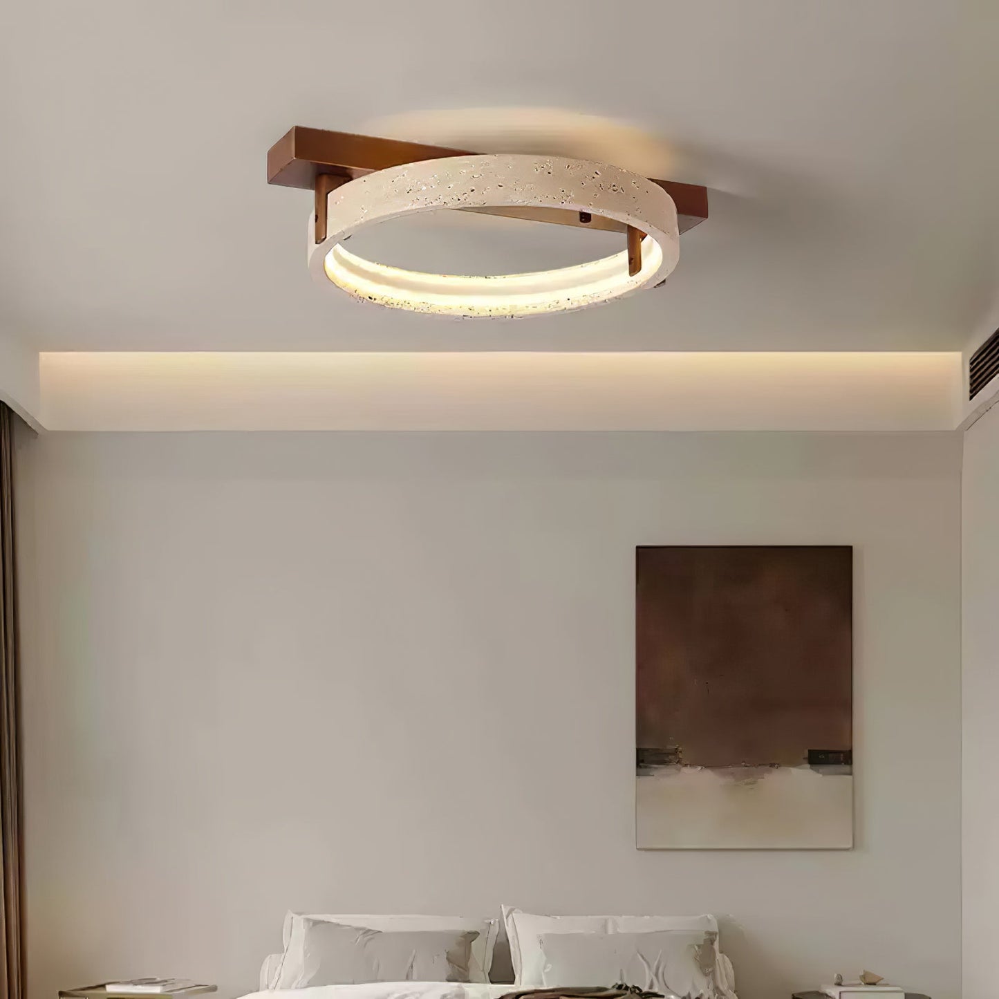 Horizon Ring Ceiling Lamp | Yellow Travertine & Acrylic | Various Sizes