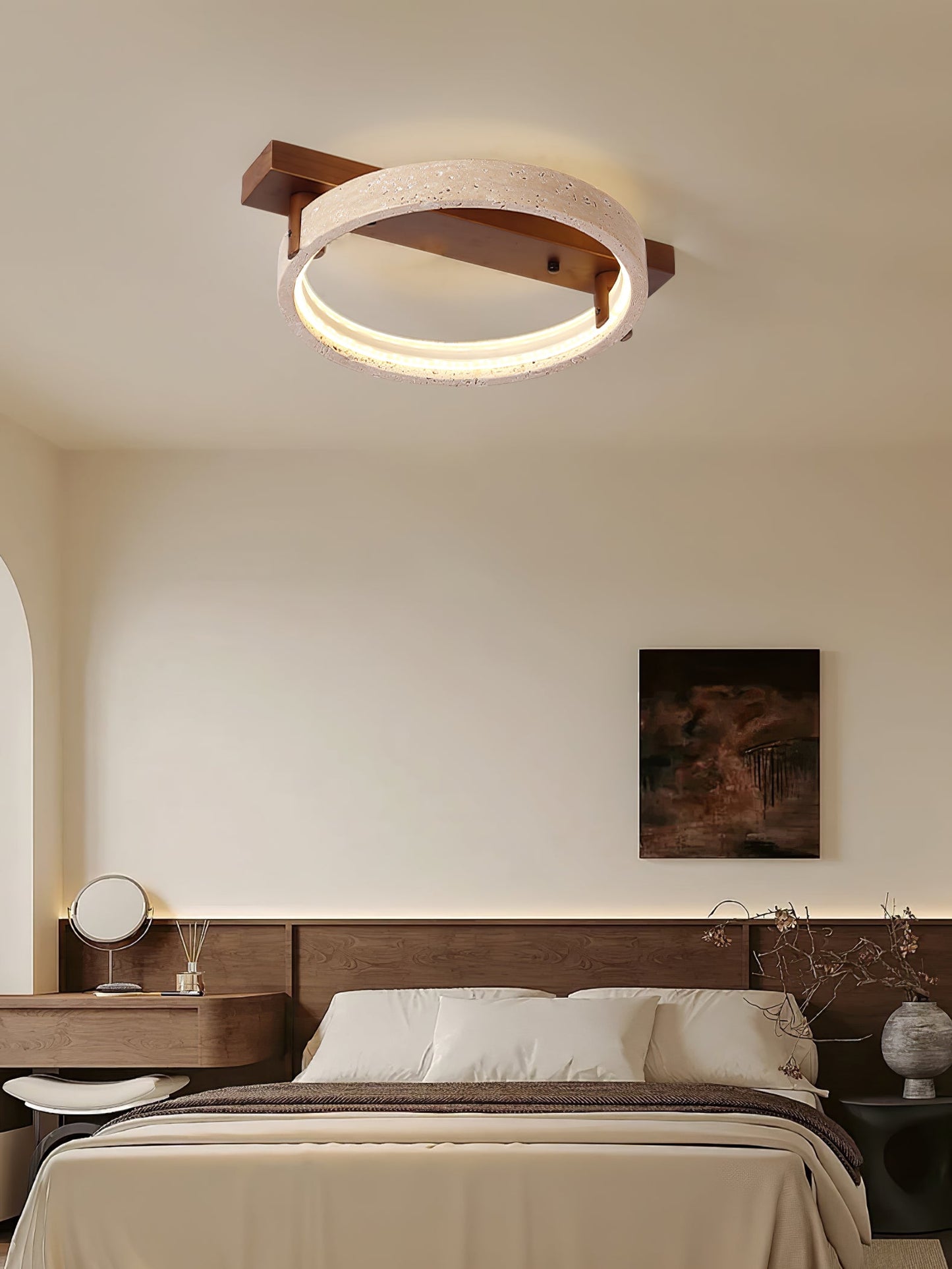 Horizon Ring Ceiling Lamp | Yellow Travertine & Acrylic | Various Sizes