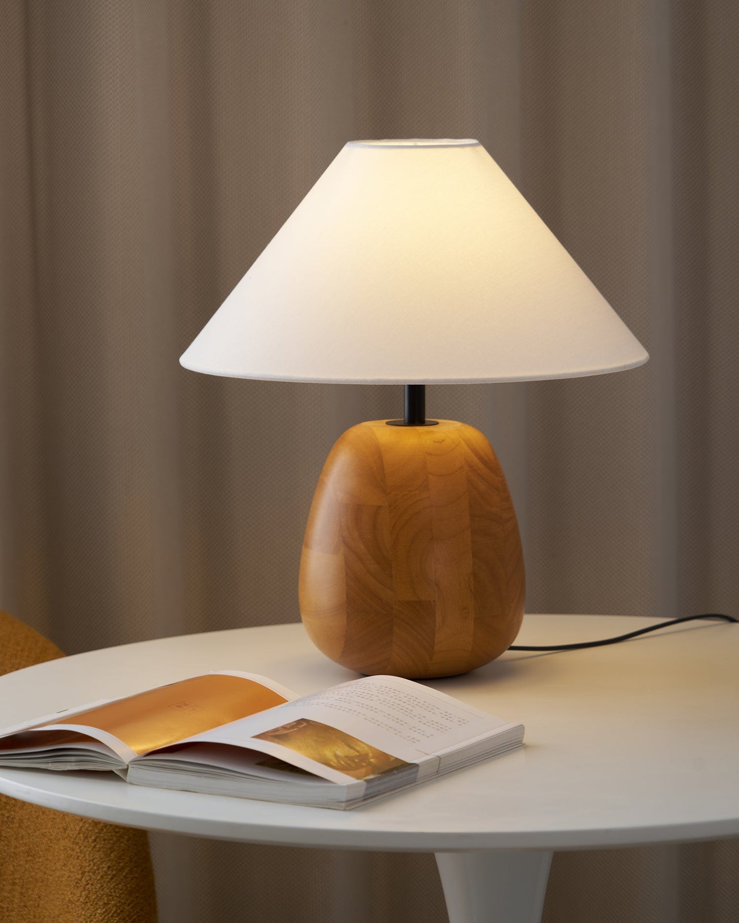 Irving Wood Table Lamp | Wood & Fabric | White