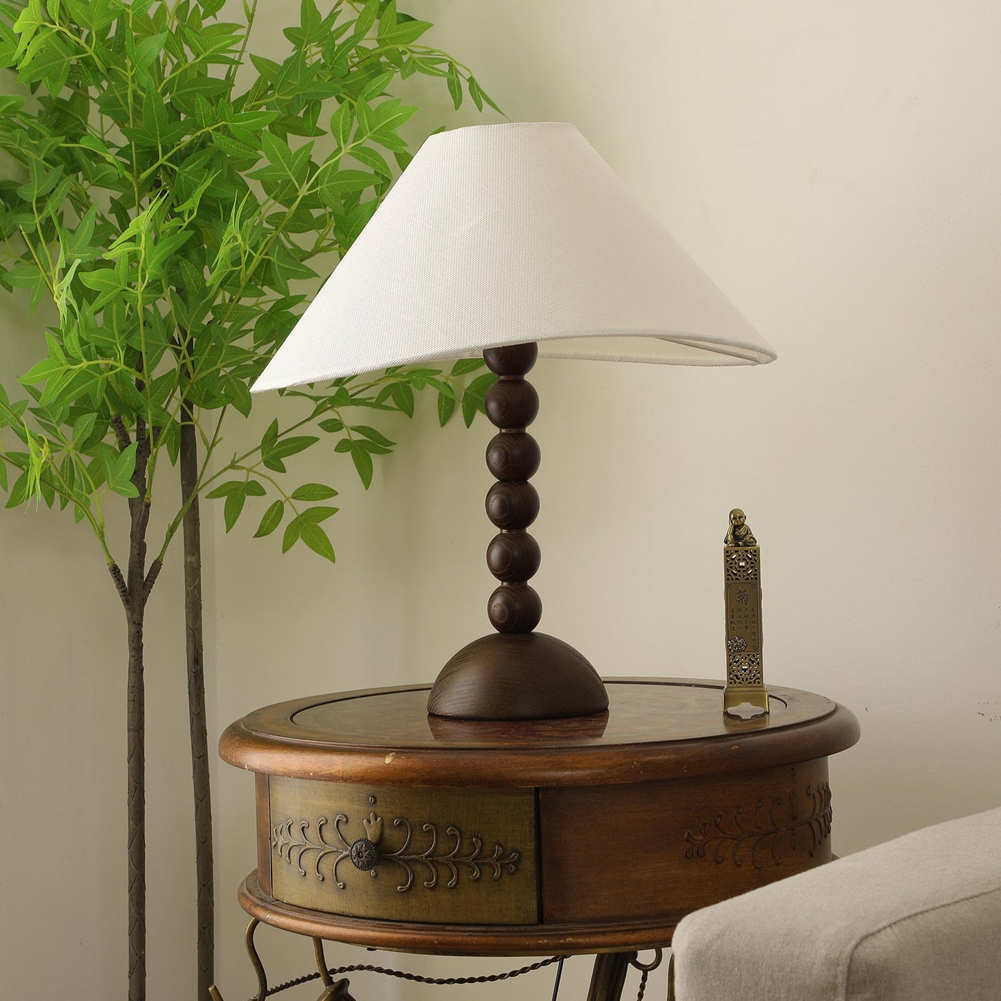 Isabella Grace Table Lamp | Dark Wood & Fabric | Walnut Color