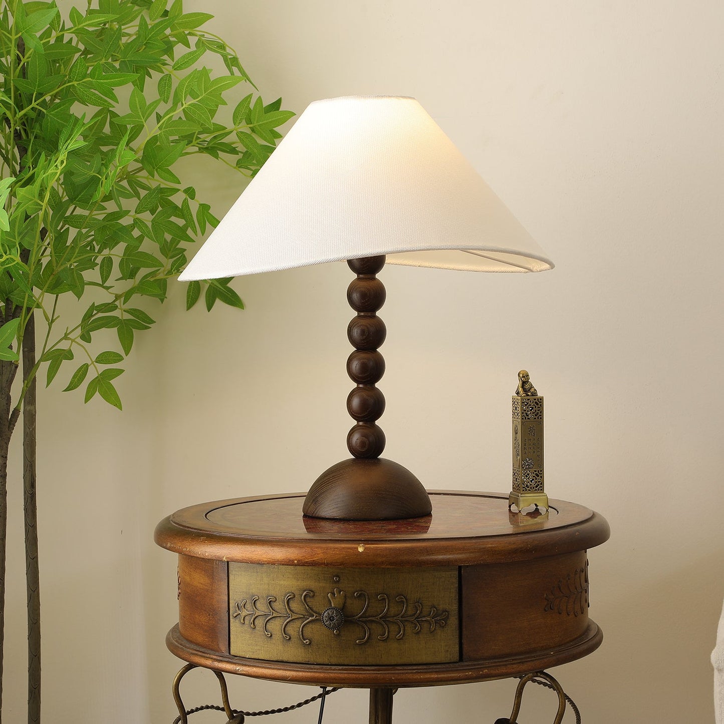 Isabella Grace Table Lamp | Dark Wood & Fabric | Walnut Color