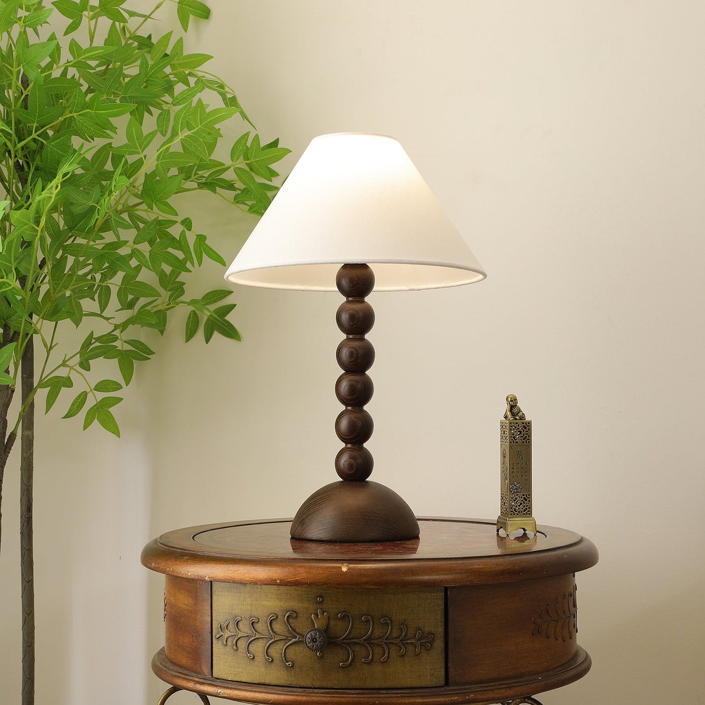 Isabella Grace Table Lamp | Dark Wood & Fabric | Walnut Color