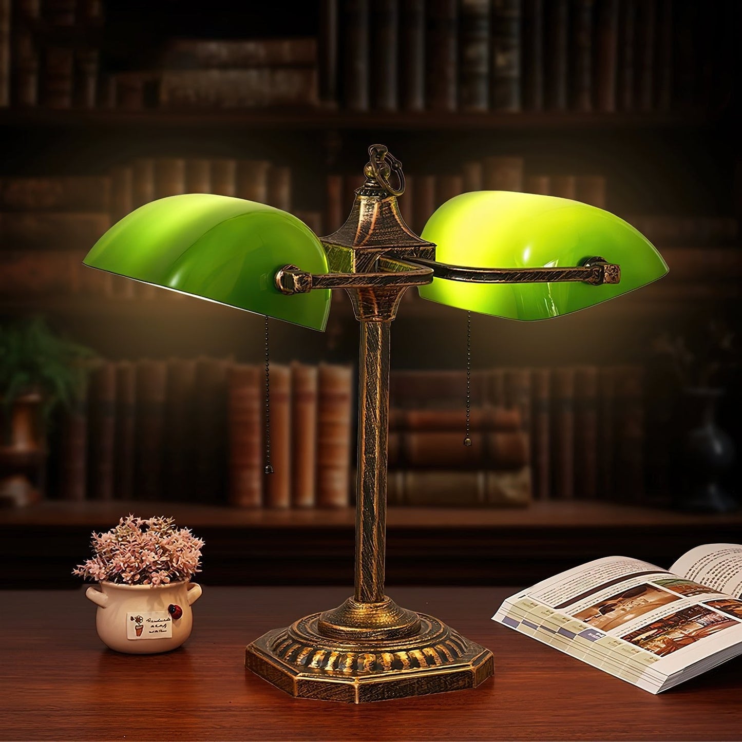 Jade Collection Table Lamp | Bronze Metal & Emerald Green Glass | Retro Design