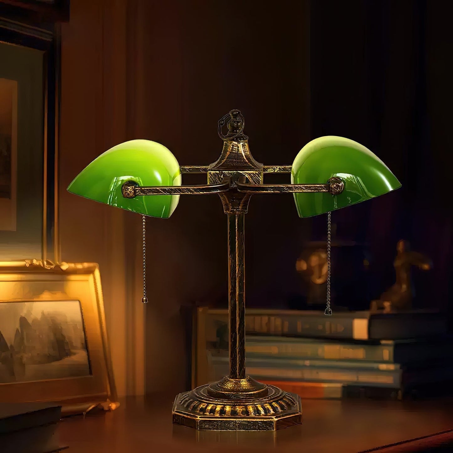 Jade Collection Table Lamp | Bronze Metal & Emerald Green Glass | Retro Design