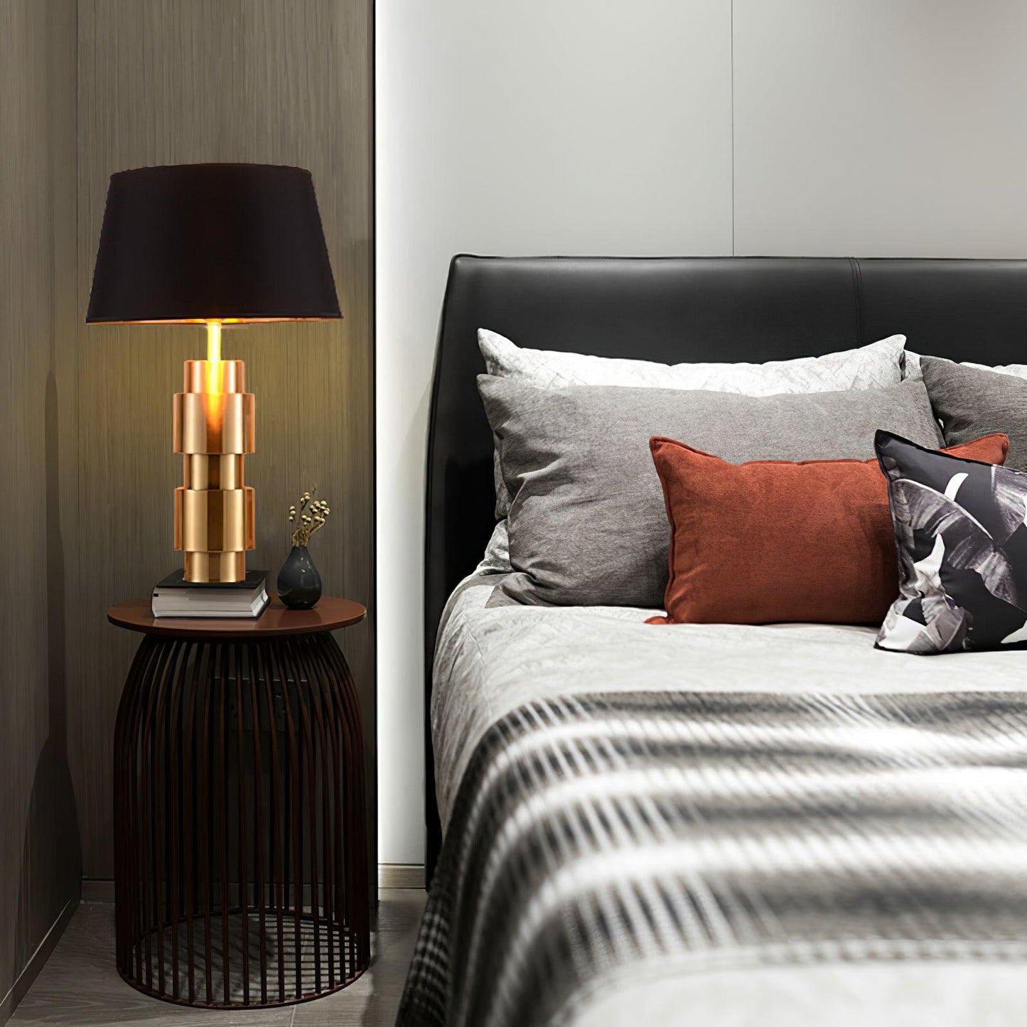 Jean Cylinder Table Lamp | Gold Metal & Fabric | Black Shade