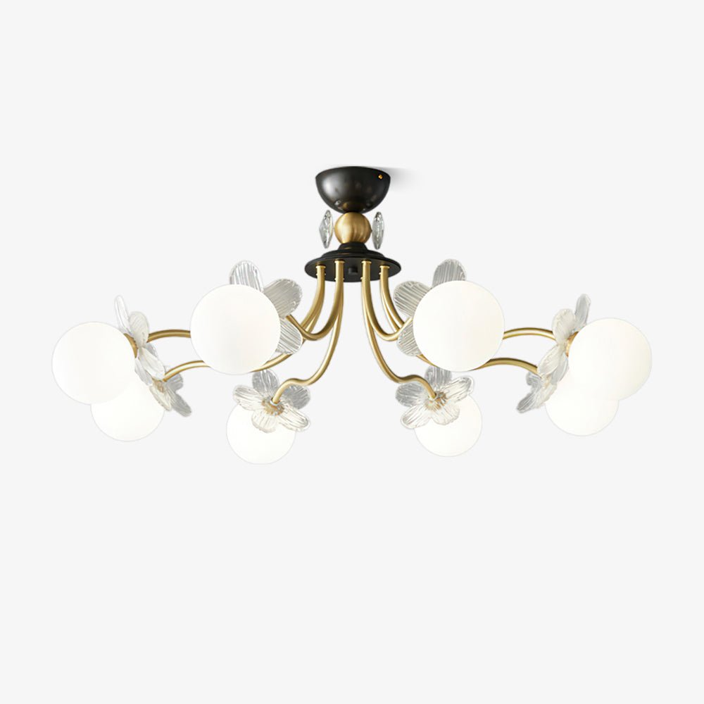 Blossom Flower Chandelier | Brass & Glass | White