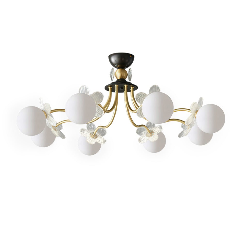 Blossom Flower Chandelier | Brass & Glass | White