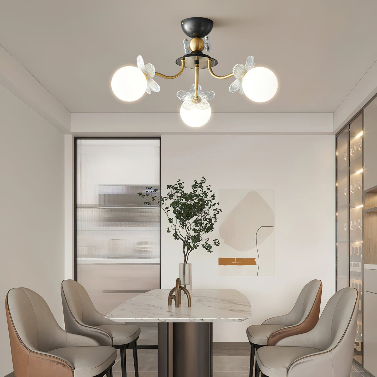 Blossom Flower Chandelier | Brass & Glass | White