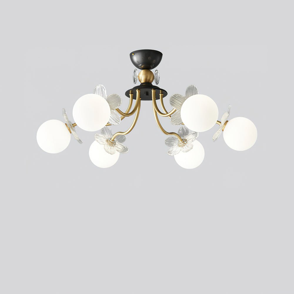 Blossom Flower Chandelier | Brass & Glass | White