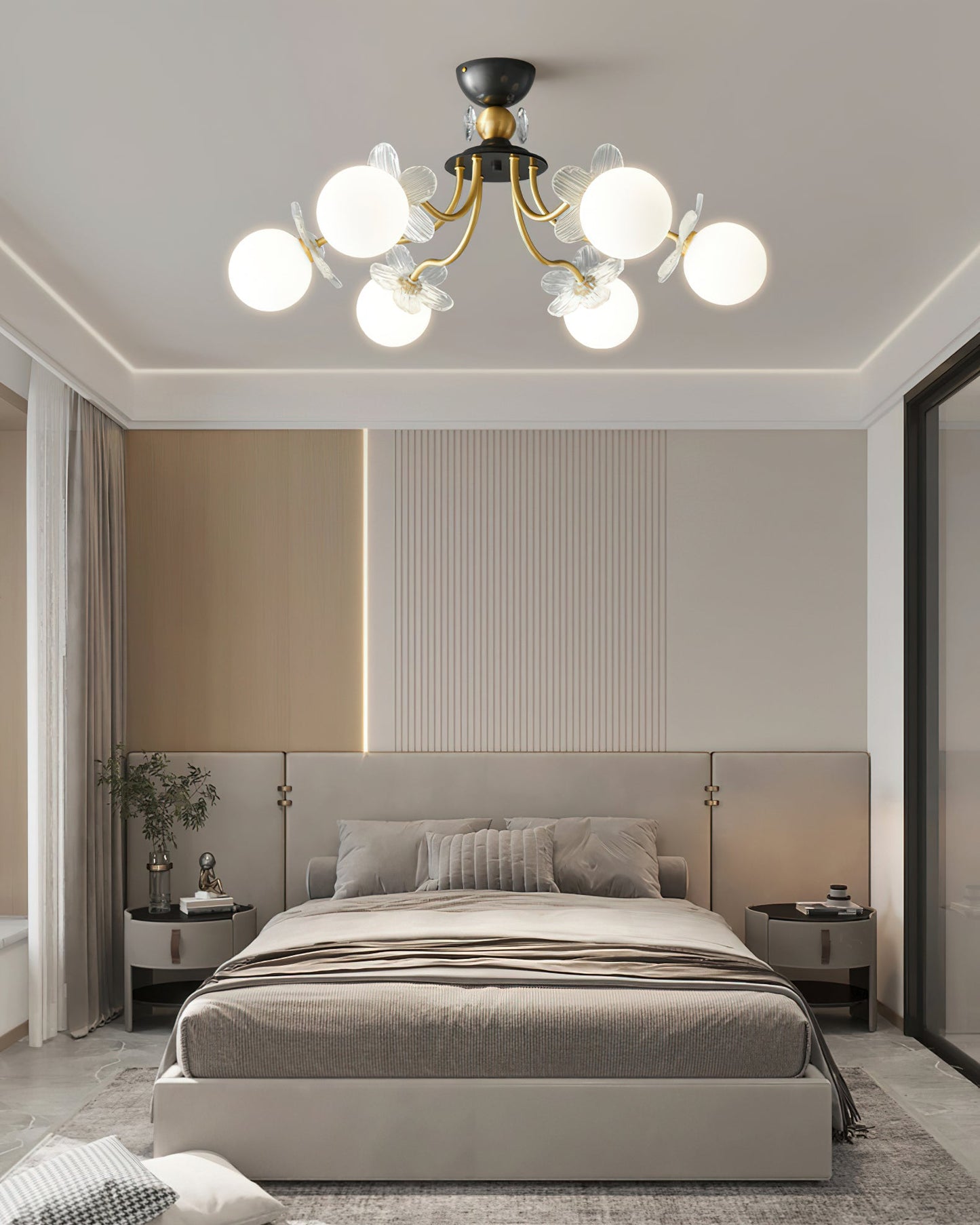 Blossom Flower Chandelier | Brass & Glass | White