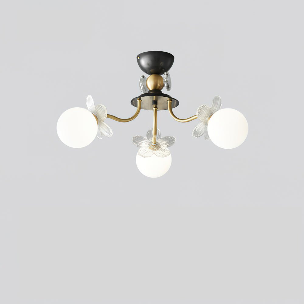 Blossom Flower Chandelier | Brass & Glass | White