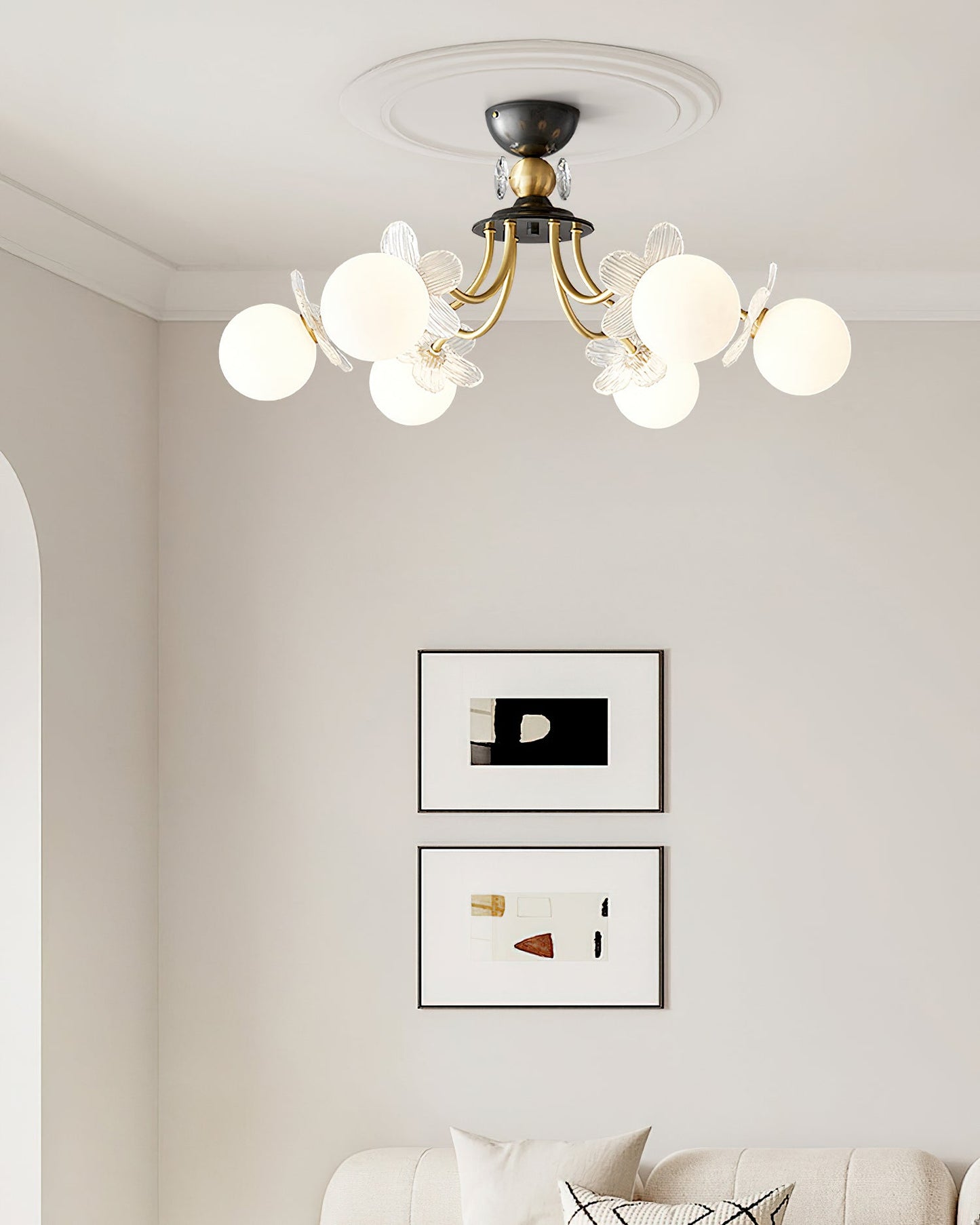 Blossom Flower Chandelier | Brass & Glass | White