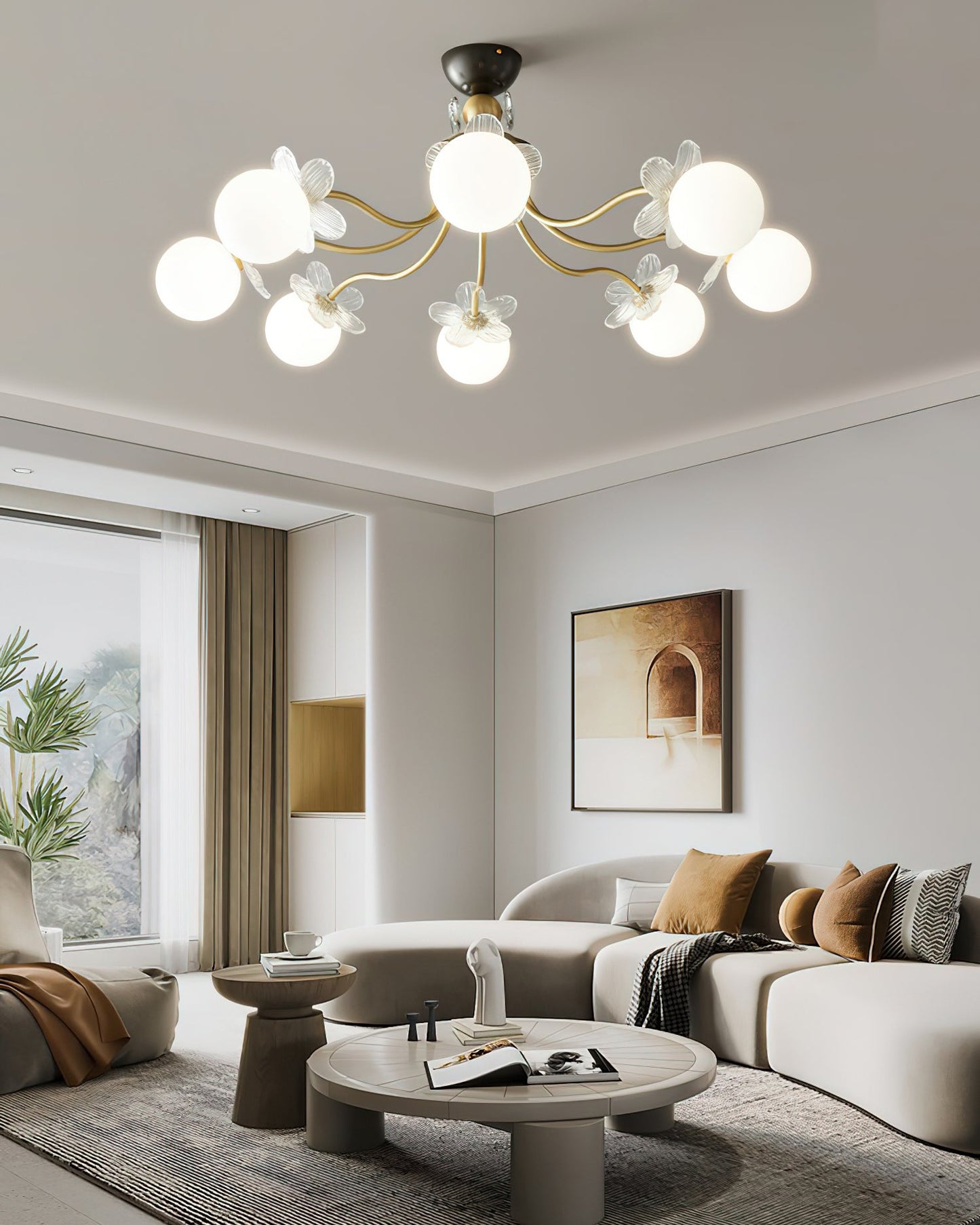 Blossom Flower Chandelier | Brass & Glass | White
