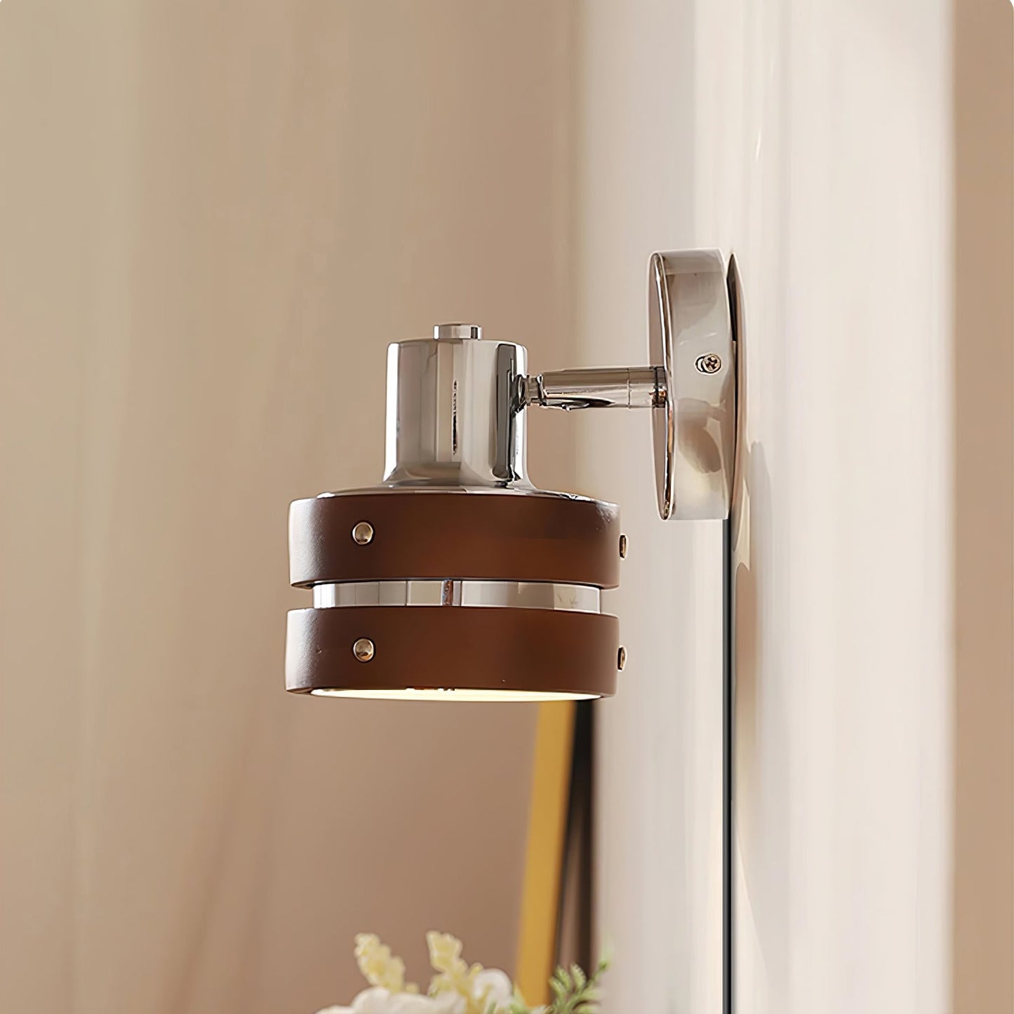 Karry Wall Lamp | Chrome & Walnut Wood | Japanese Design