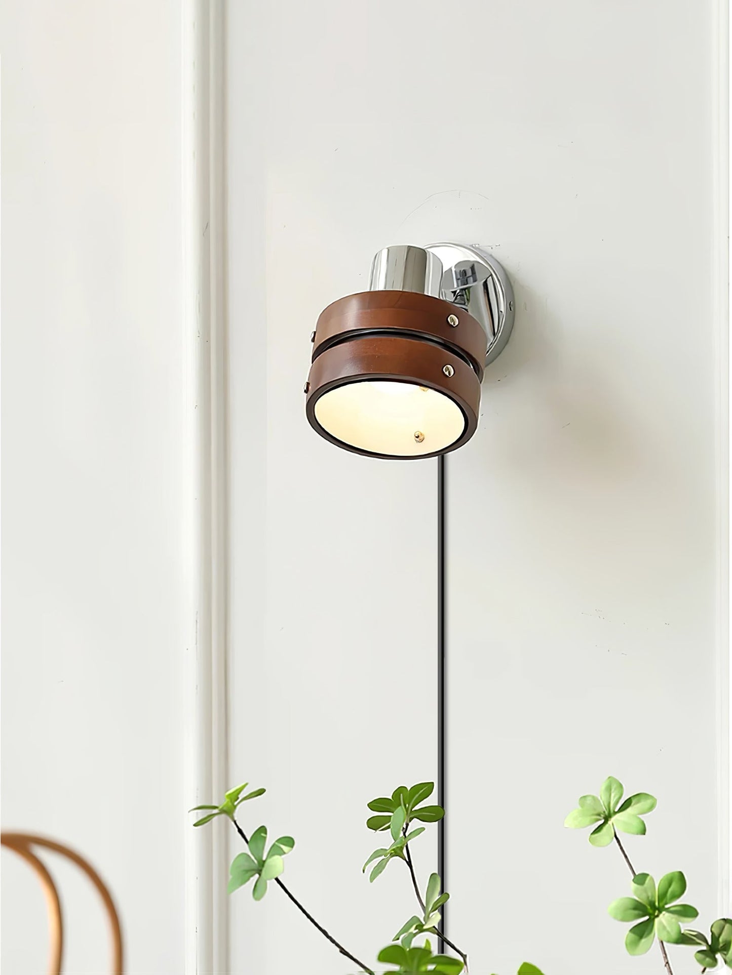 Karry Wall Lamp | Chrome & Walnut Wood | Japanese Design