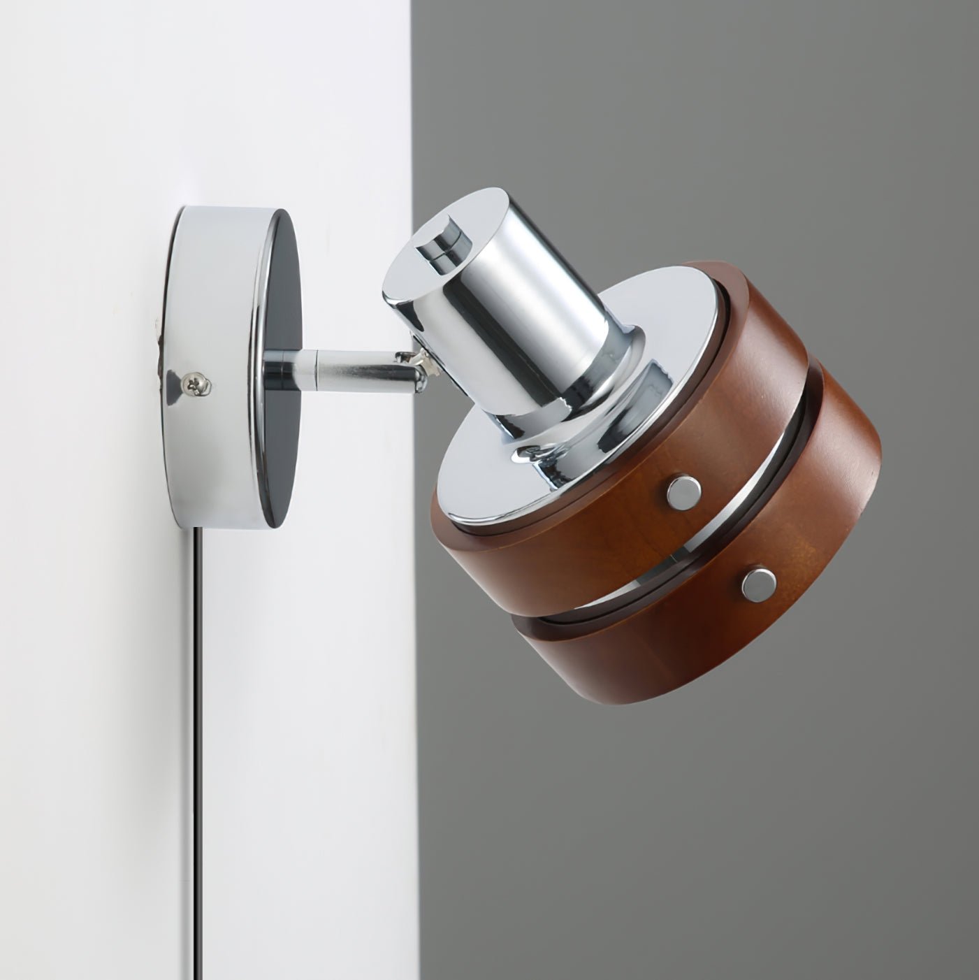Karry Wall Lamp | Chrome & Walnut Wood | Japanese Design