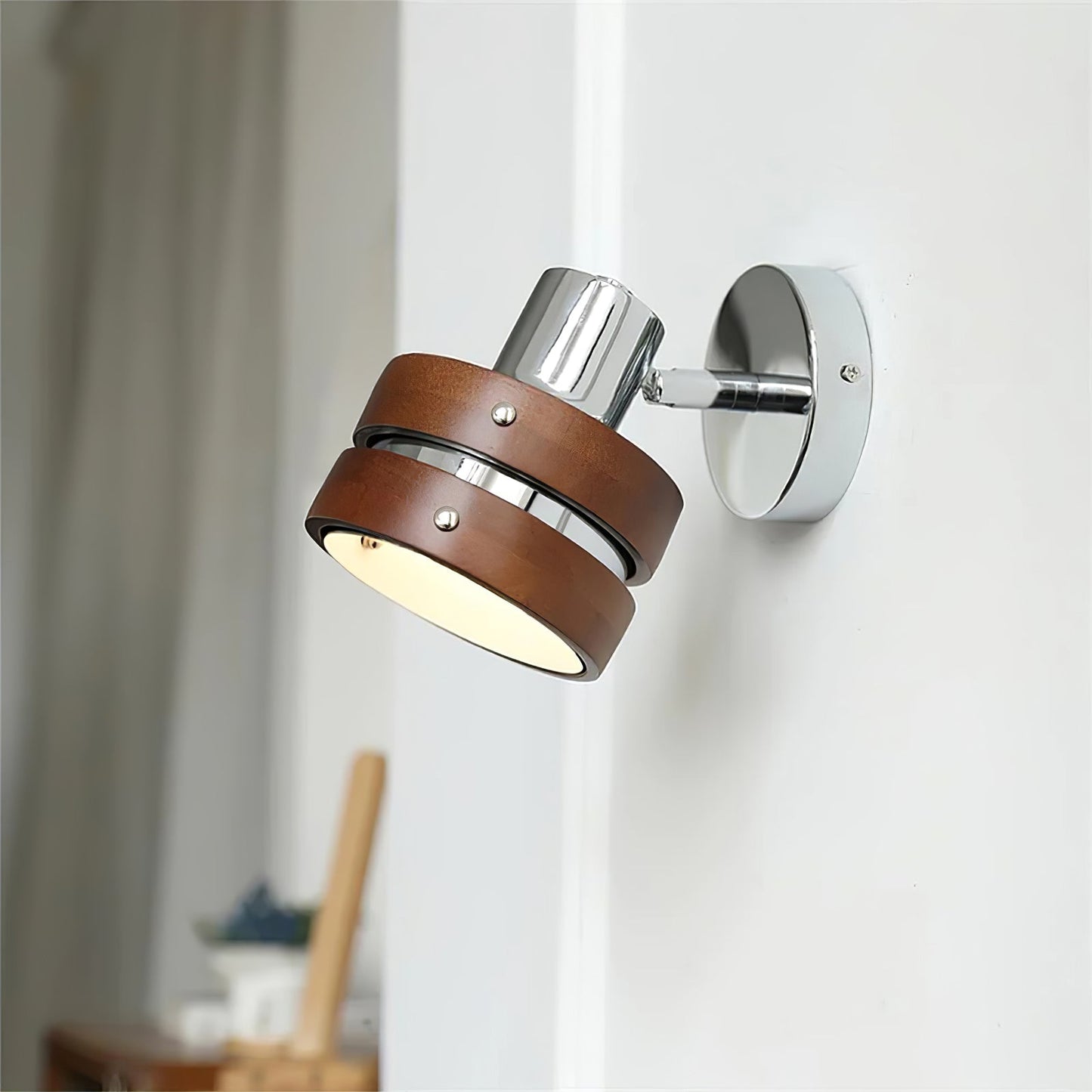 Karry Wall Lamp | Chrome & Walnut Wood | Japanese Design