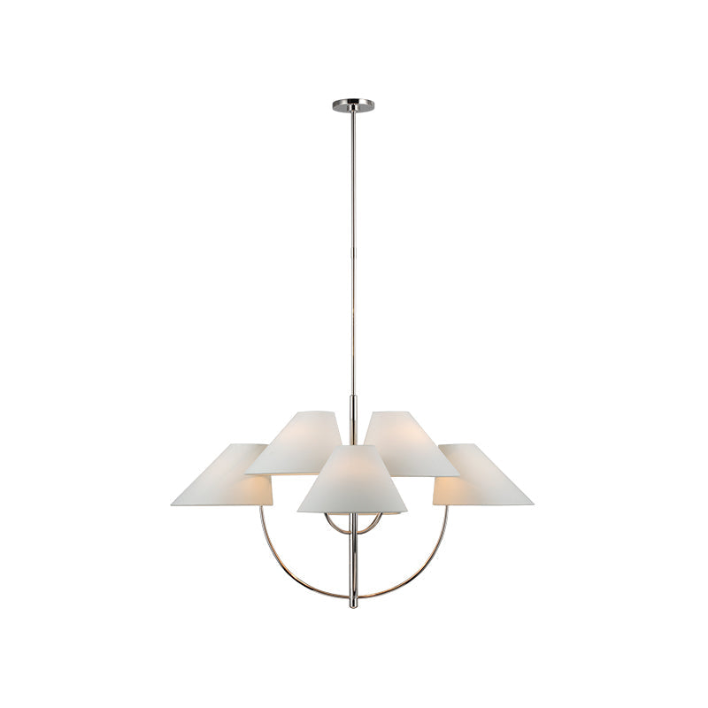 Kenney Chandelier | Brass & Fabric | 4-Light, White Shade