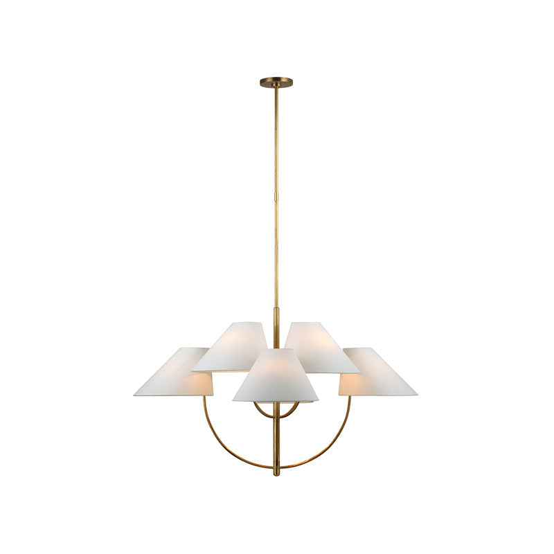 Kenney Chandelier | Brass & Fabric | 4-Light, White Shade