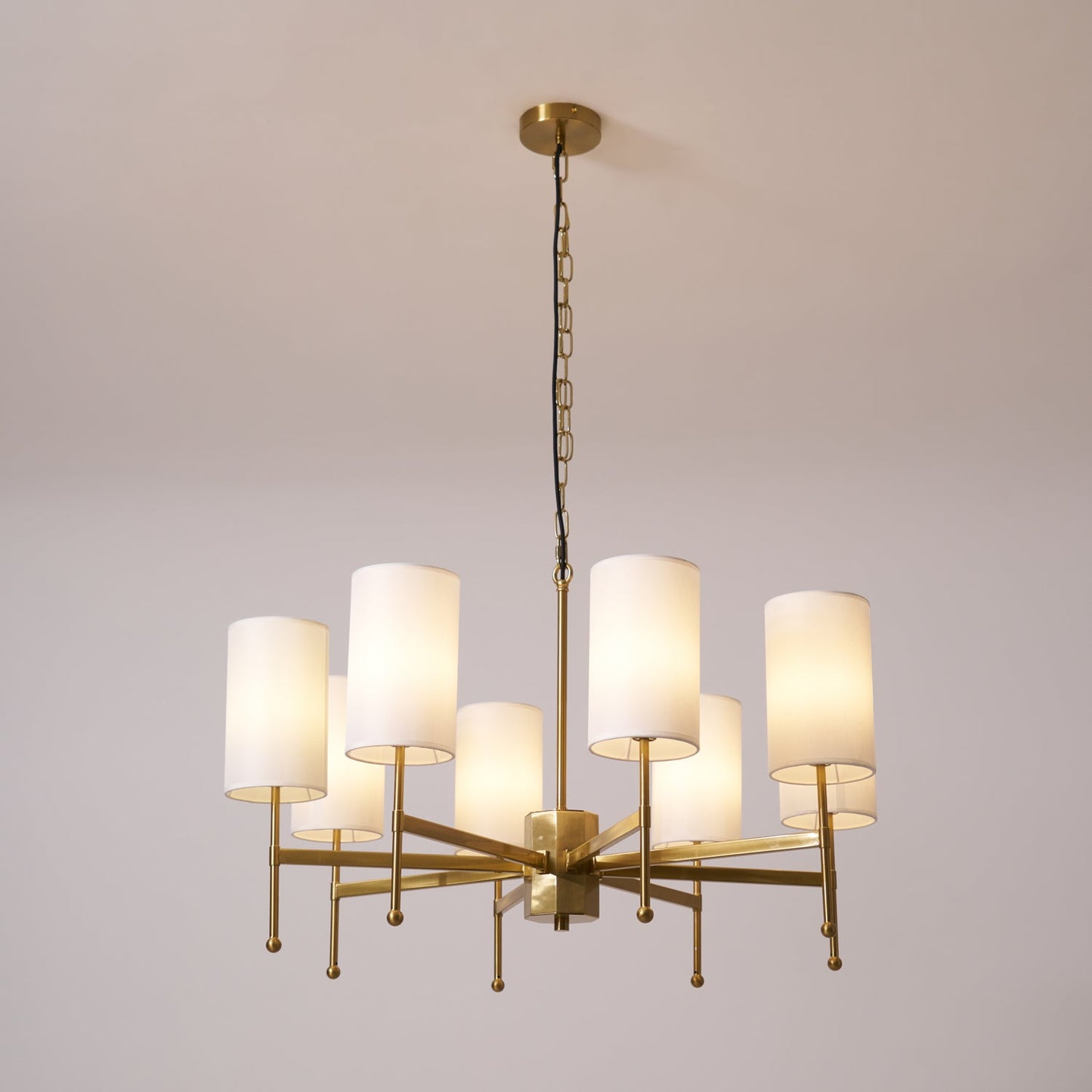 Kichler Chandelier | Brass Frame | White Fabric Shade | 5, 6, or 8 Lights