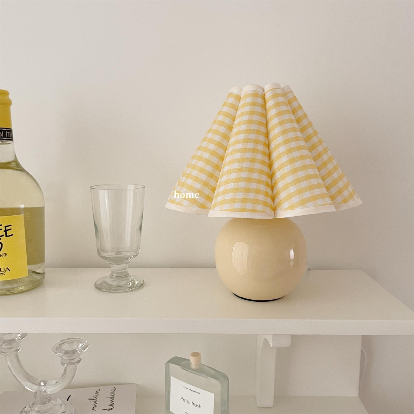 Pleated Table Lamp | White Ceramic & Linen Shade | 28cm Diameter