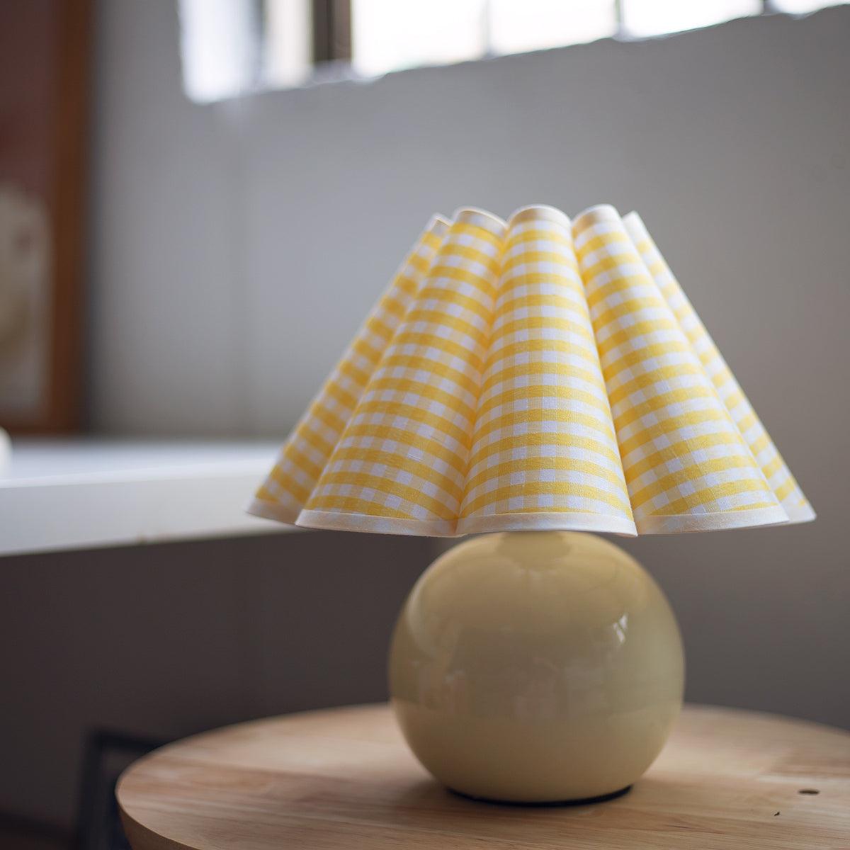 Pleated Table Lamp | White Ceramic & Linen Shade | 28cm Diameter