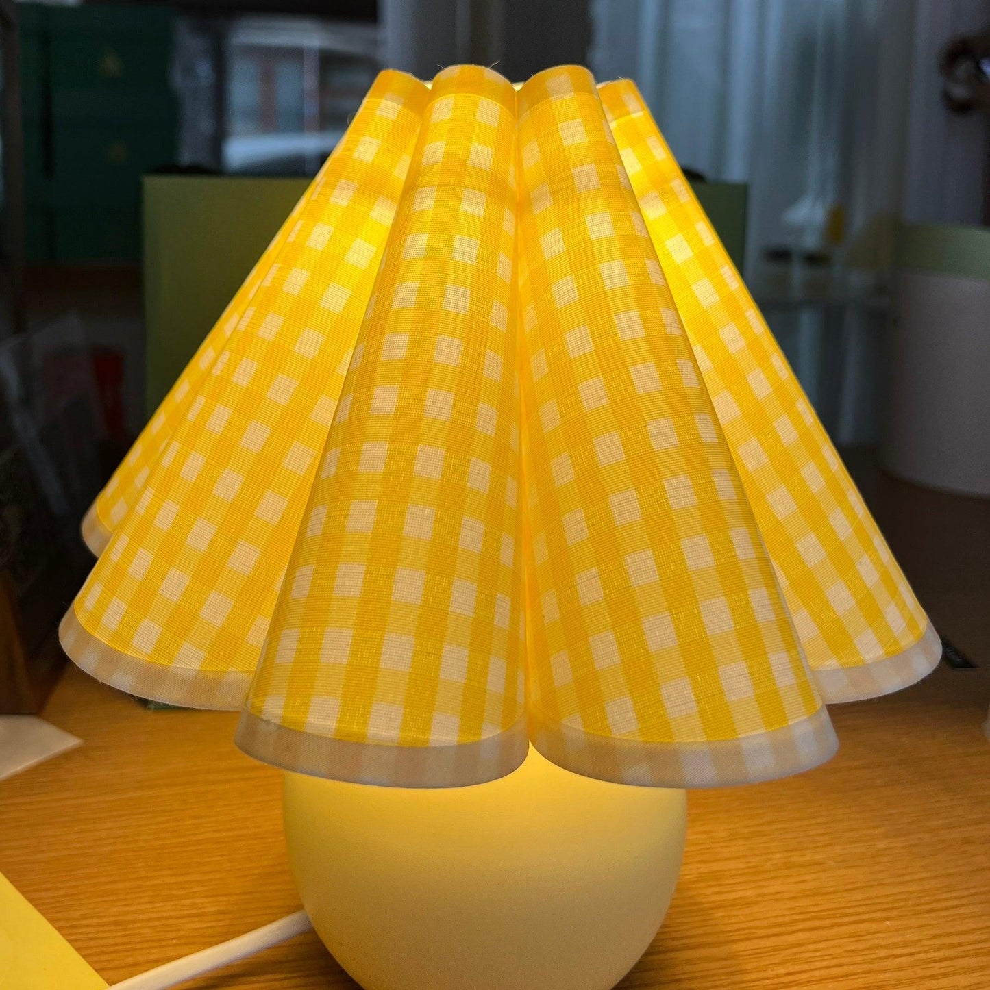 Pleated Table Lamp | White Ceramic & Linen Shade | 28cm Diameter