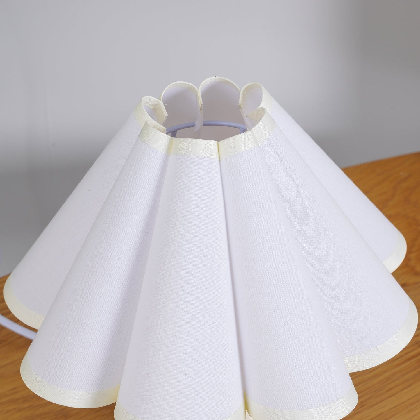 Pleated Table Lamp | White Ceramic & Linen Shade | 28cm Diameter