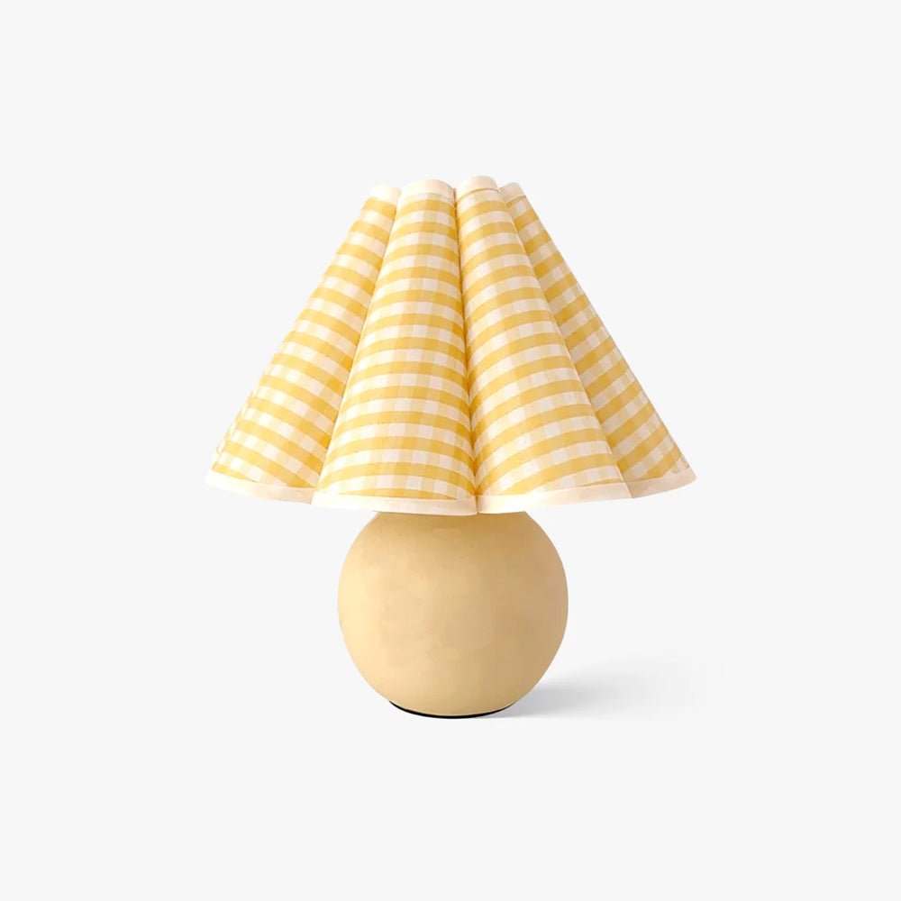 Pleated Table Lamp | White Ceramic & Linen Shade | 28cm Diameter