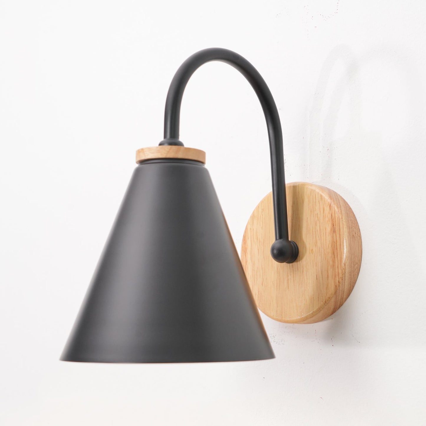 Kona Nordic Wall Lamp | Iron Shade | Wooden & Black