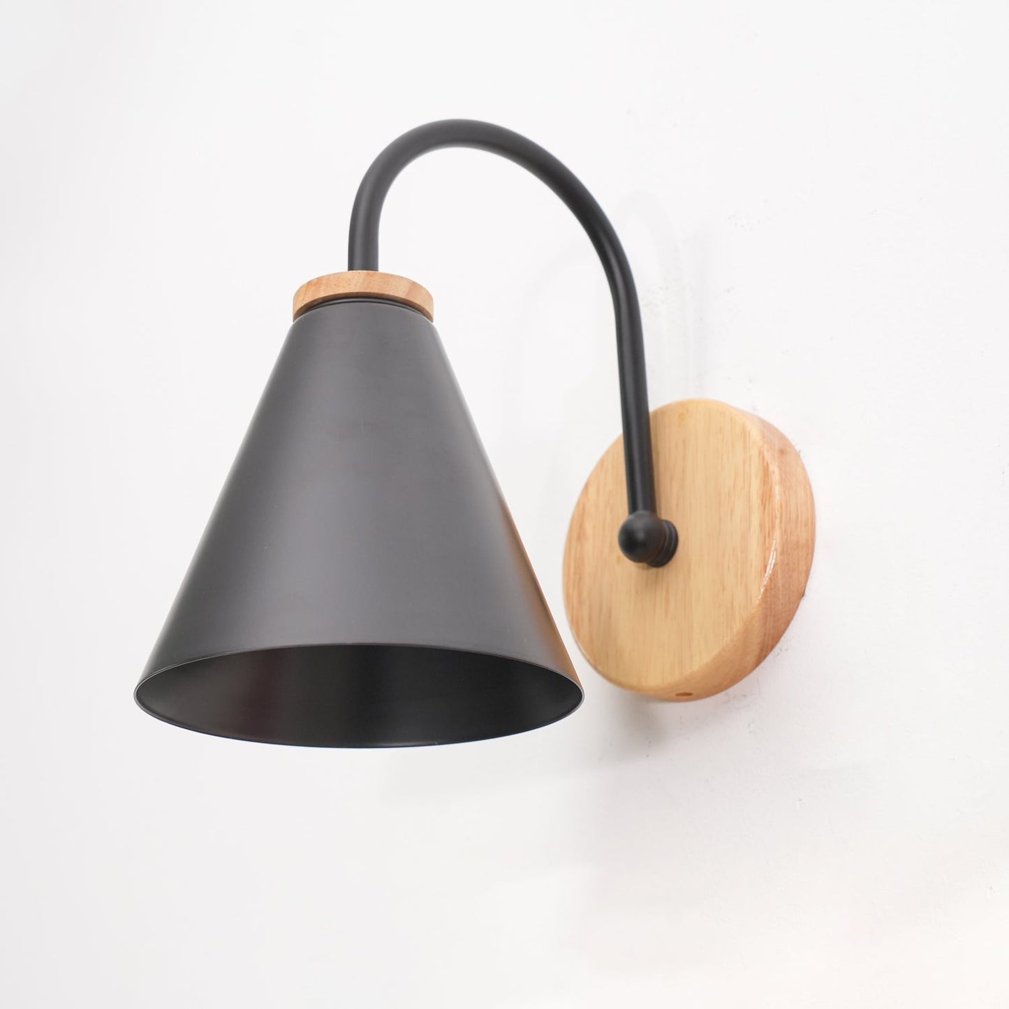 Kona Nordic Wall Lamp | Iron Shade | Wooden & Black