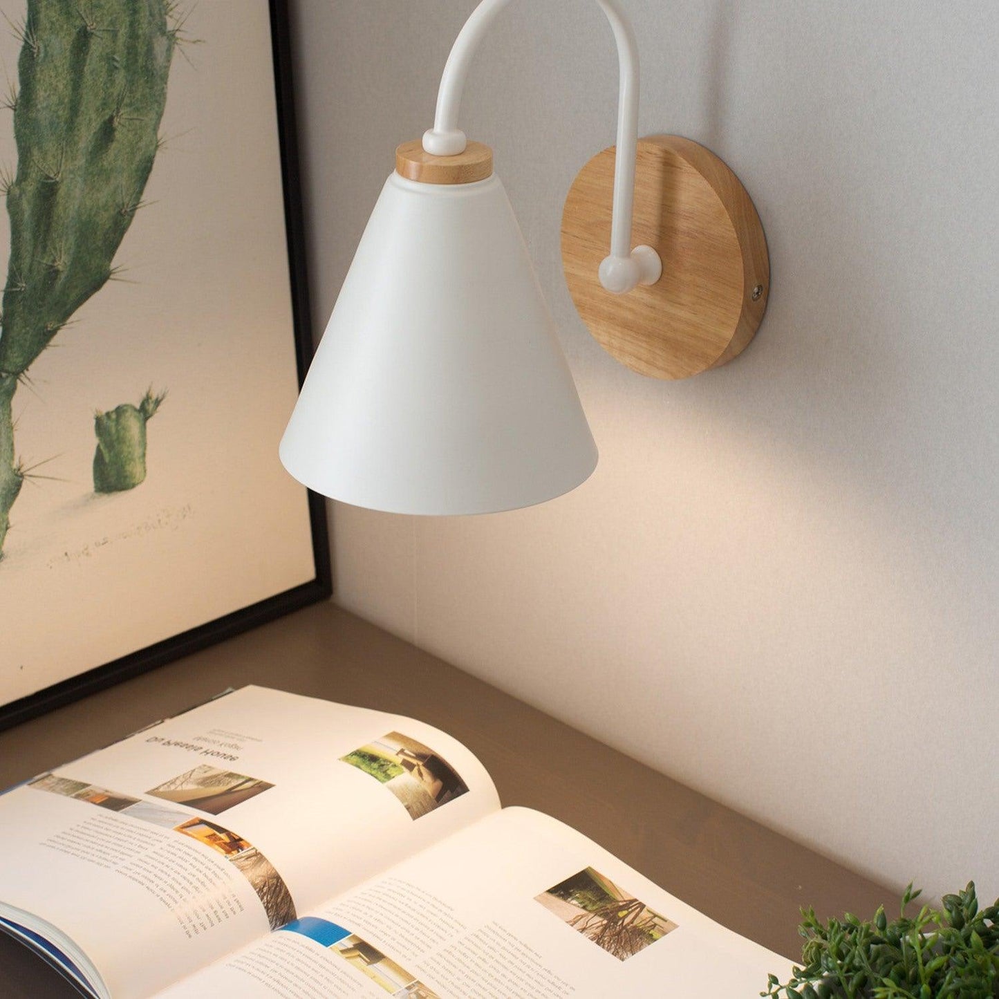Kona Nordic Wall Lamp | Iron Shade | Wooden & Black