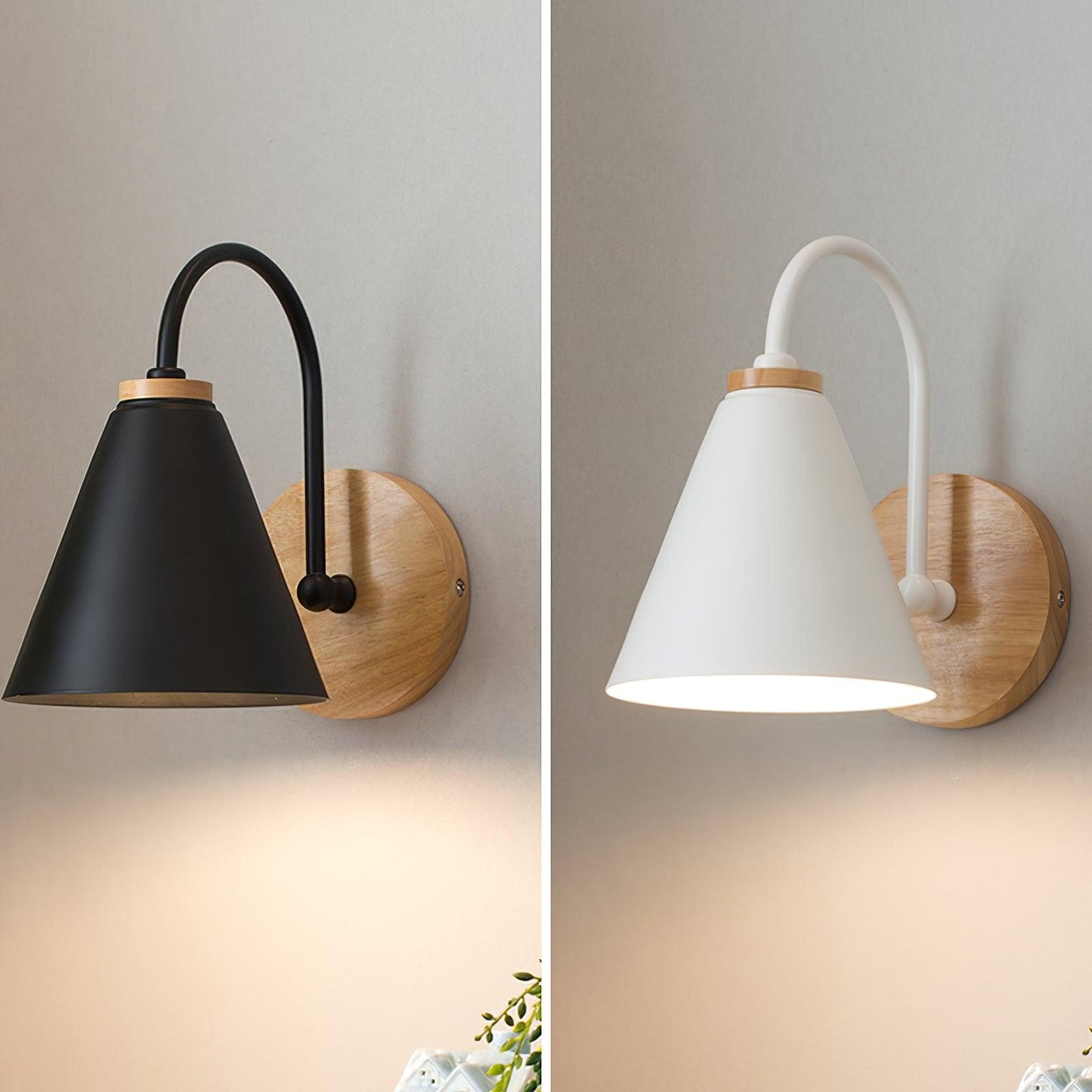 Kona Nordic Wall Lamp | Iron Shade | Wooden & Black