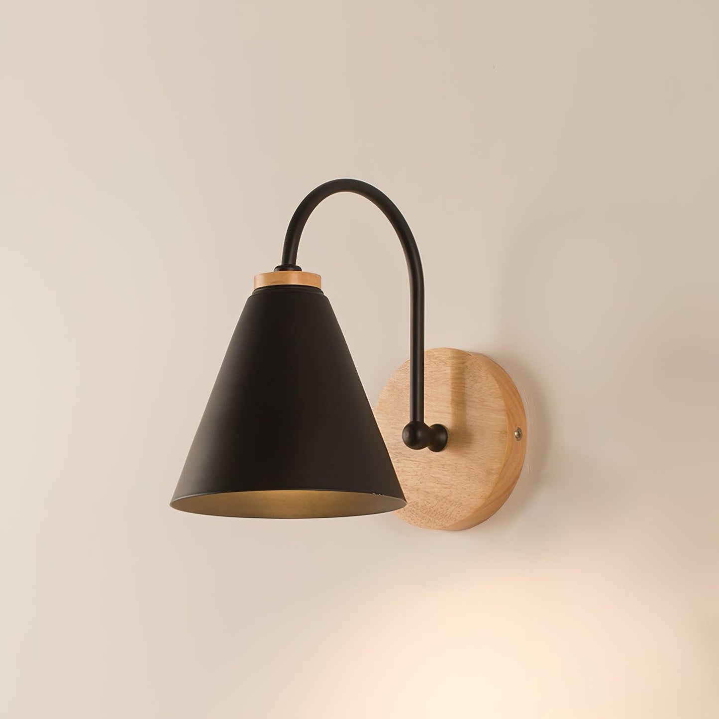 Kona Nordic Wall Lamp | Iron Shade | Wooden & Black