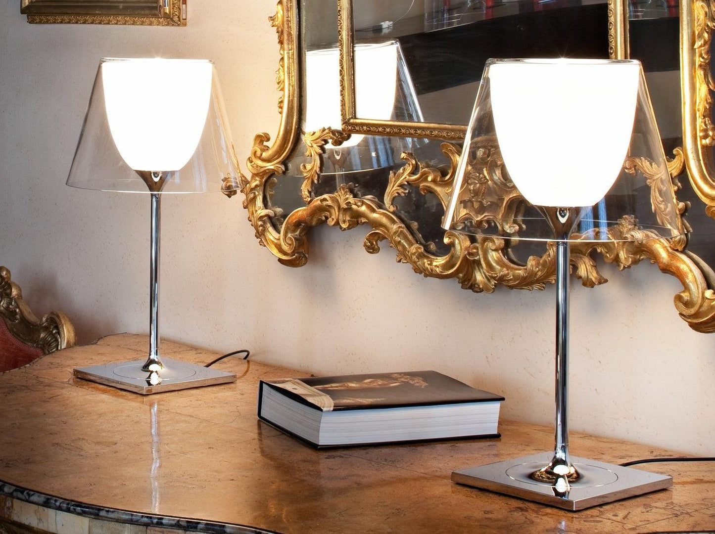 Chrome Prism Table Lamp | Metal, Acrylic, Plastic | Clear, Smoke Grey, Bronze