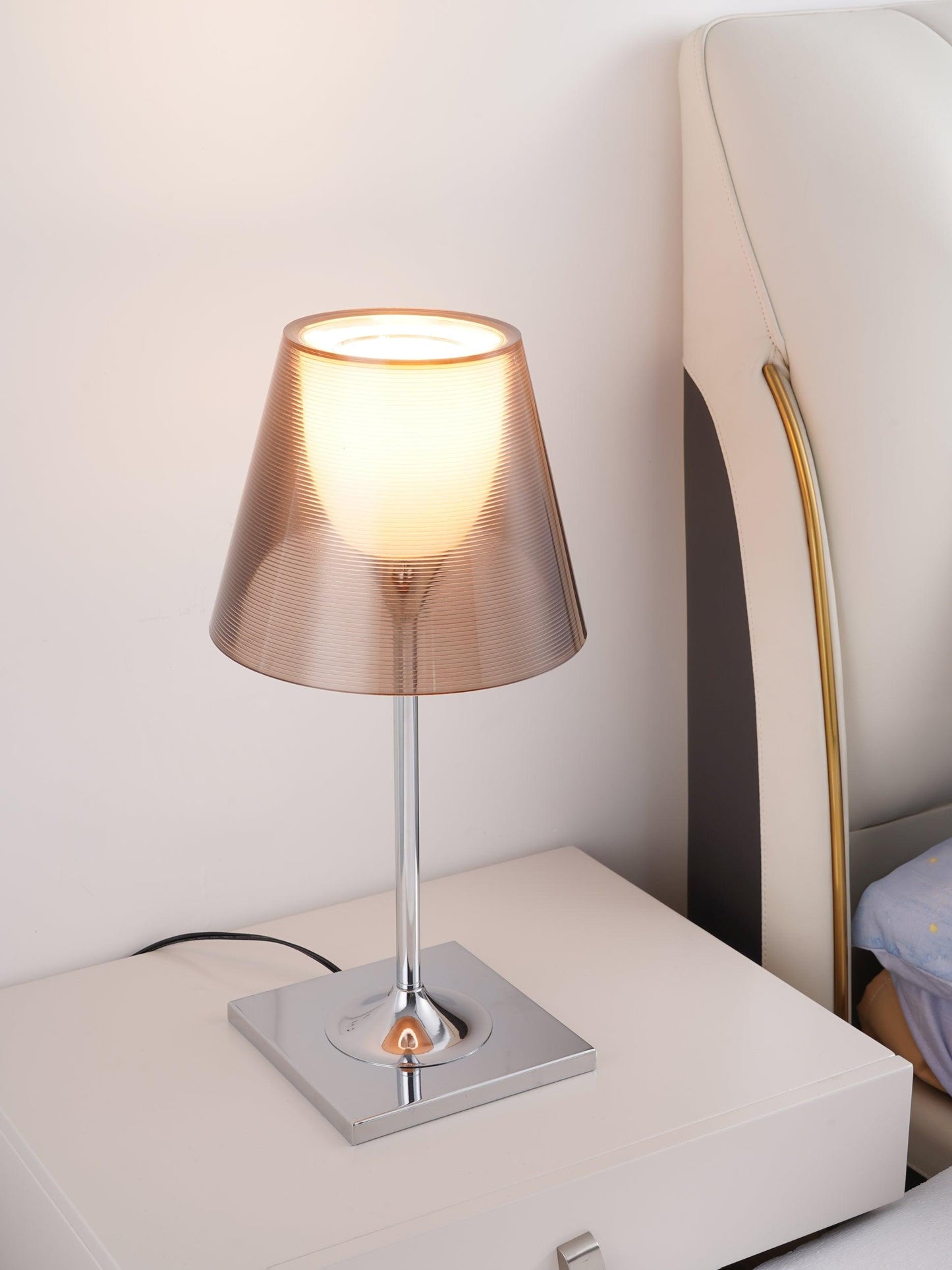 Chrome Prism Table Lamp | Metal, Acrylic, Plastic | Clear, Smoke Grey, Bronze
