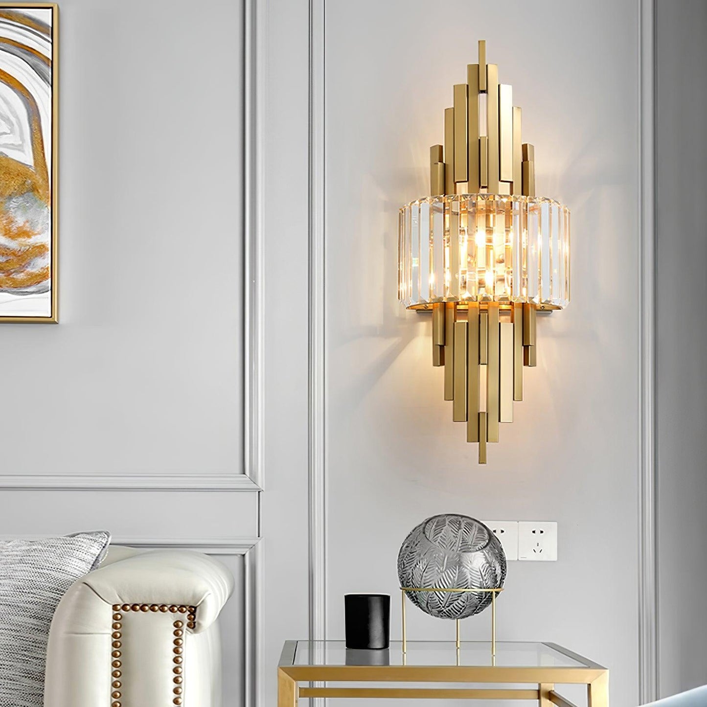 Kubica Crystal Wall Lamp | Stainless Steel & Crystal Glass | Gold
