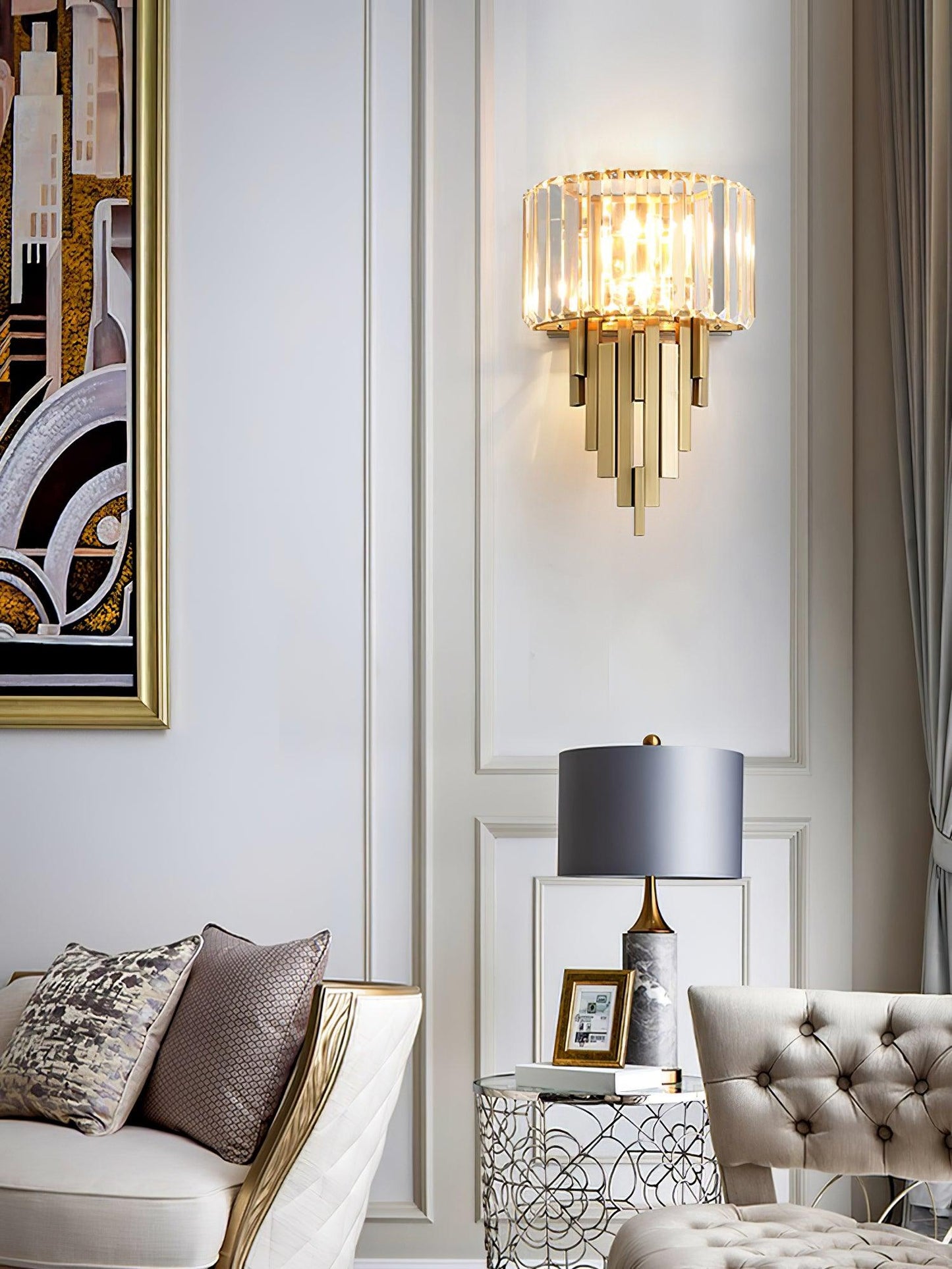 Kubica Crystal Wall Lamp | Stainless Steel & Crystal Glass | Gold