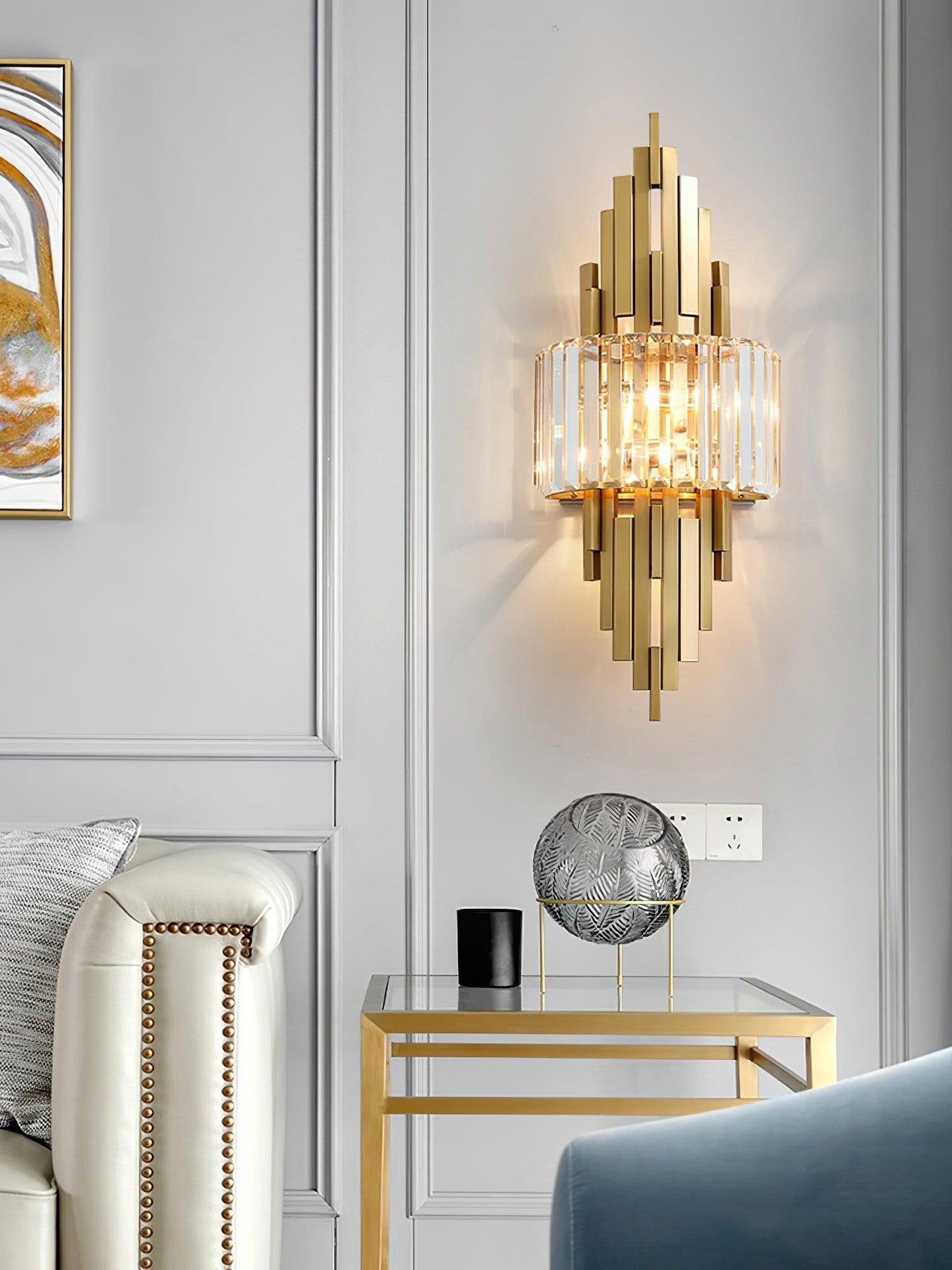 Kubica Crystal Wall Lamp | Stainless Steel & Crystal Glass | Gold