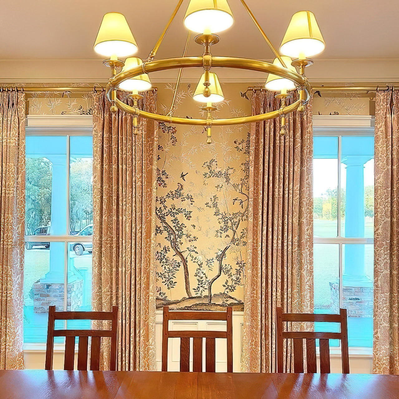 Kynlee Chandelier | Brass & Fabric | 6-Light Retro Design