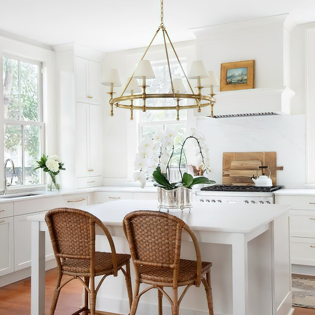 Kynlee Chandelier | Brass & Fabric | 6-Light Retro Design