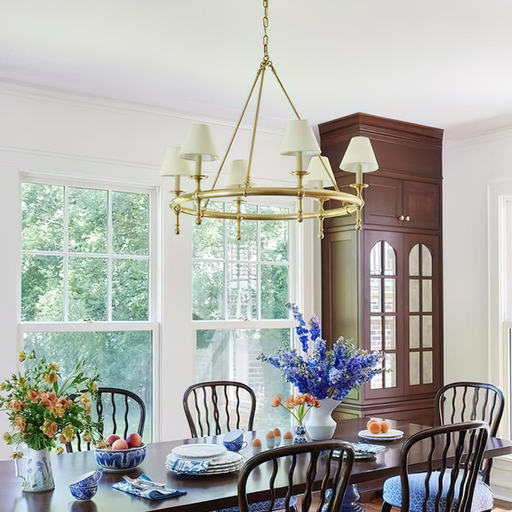 Kynlee Chandelier | Brass & Fabric | 6-Light Retro Design