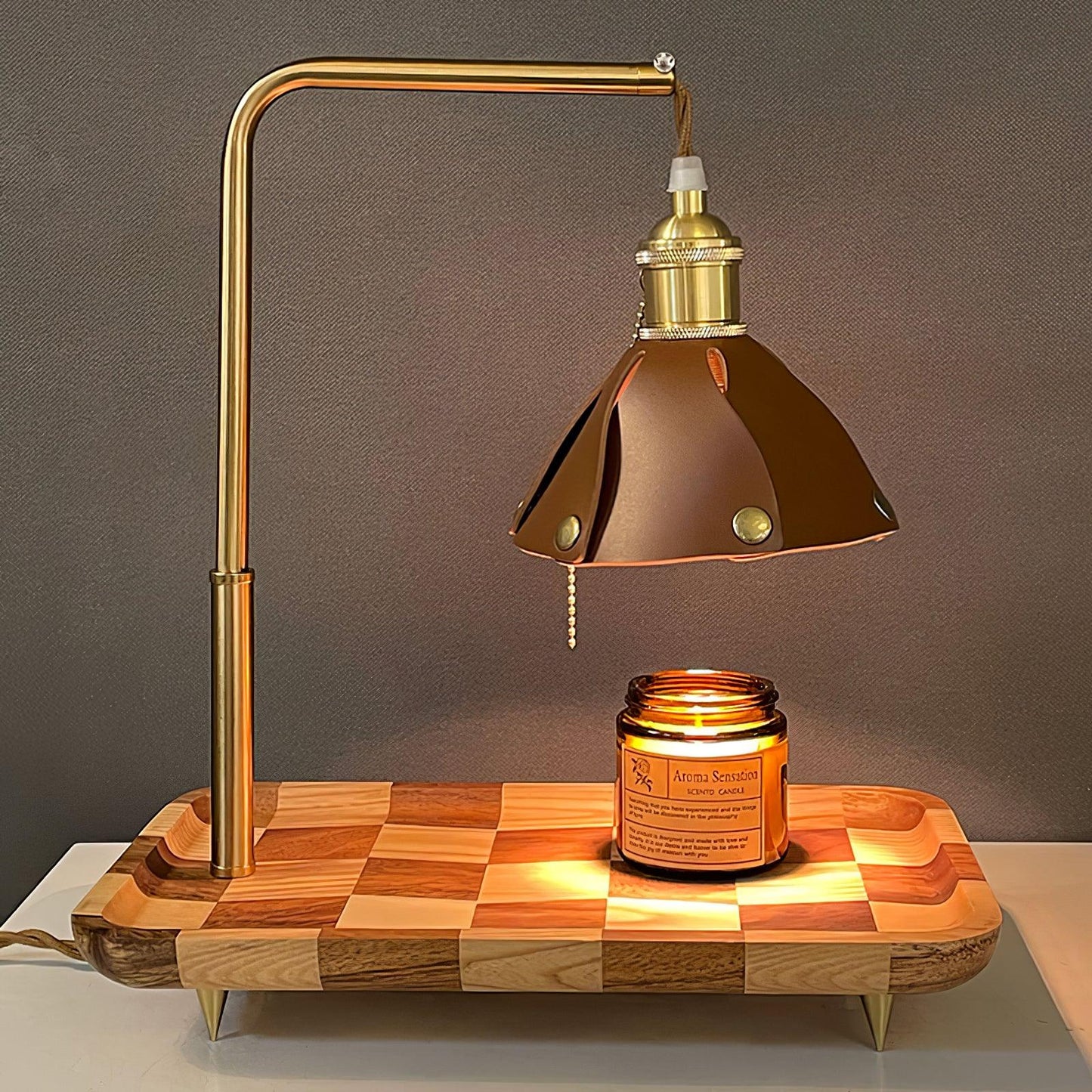 Lampade Table Lamp | Walnut & Leather | Brown Shade