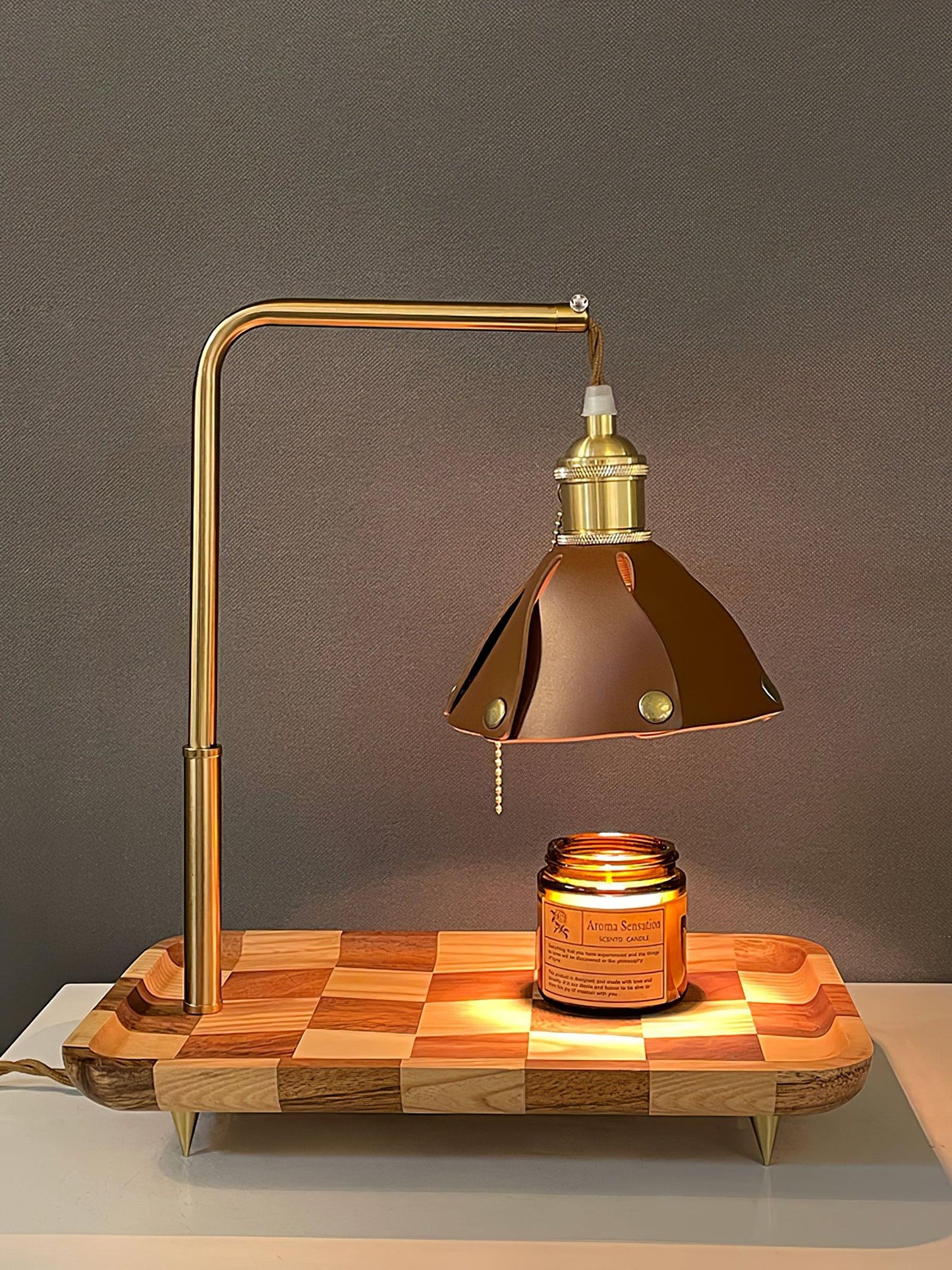 Lampade Table Lamp | Walnut & Leather | Brown Shade