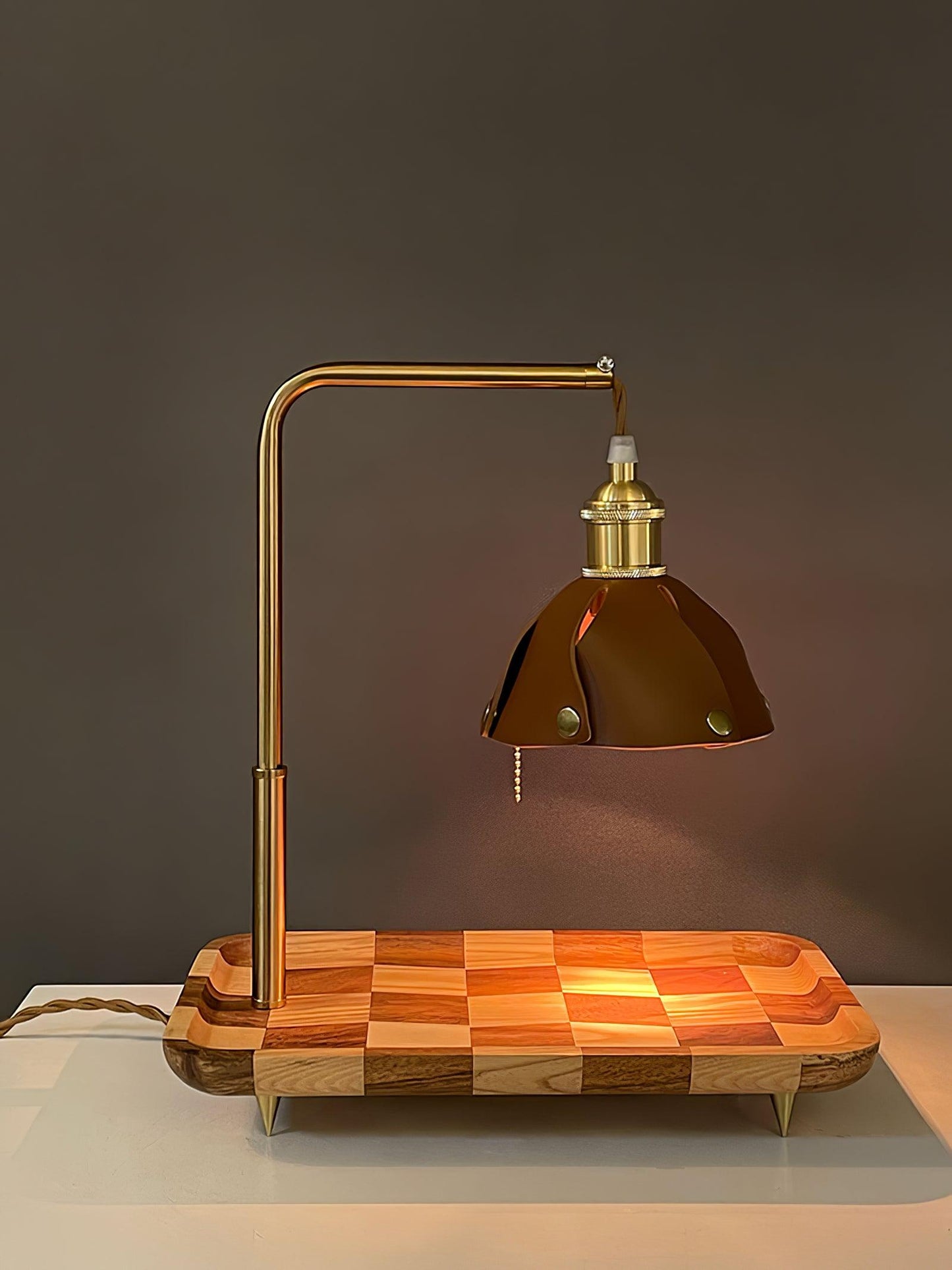 Lampade Table Lamp | Walnut & Leather | Brown Shade